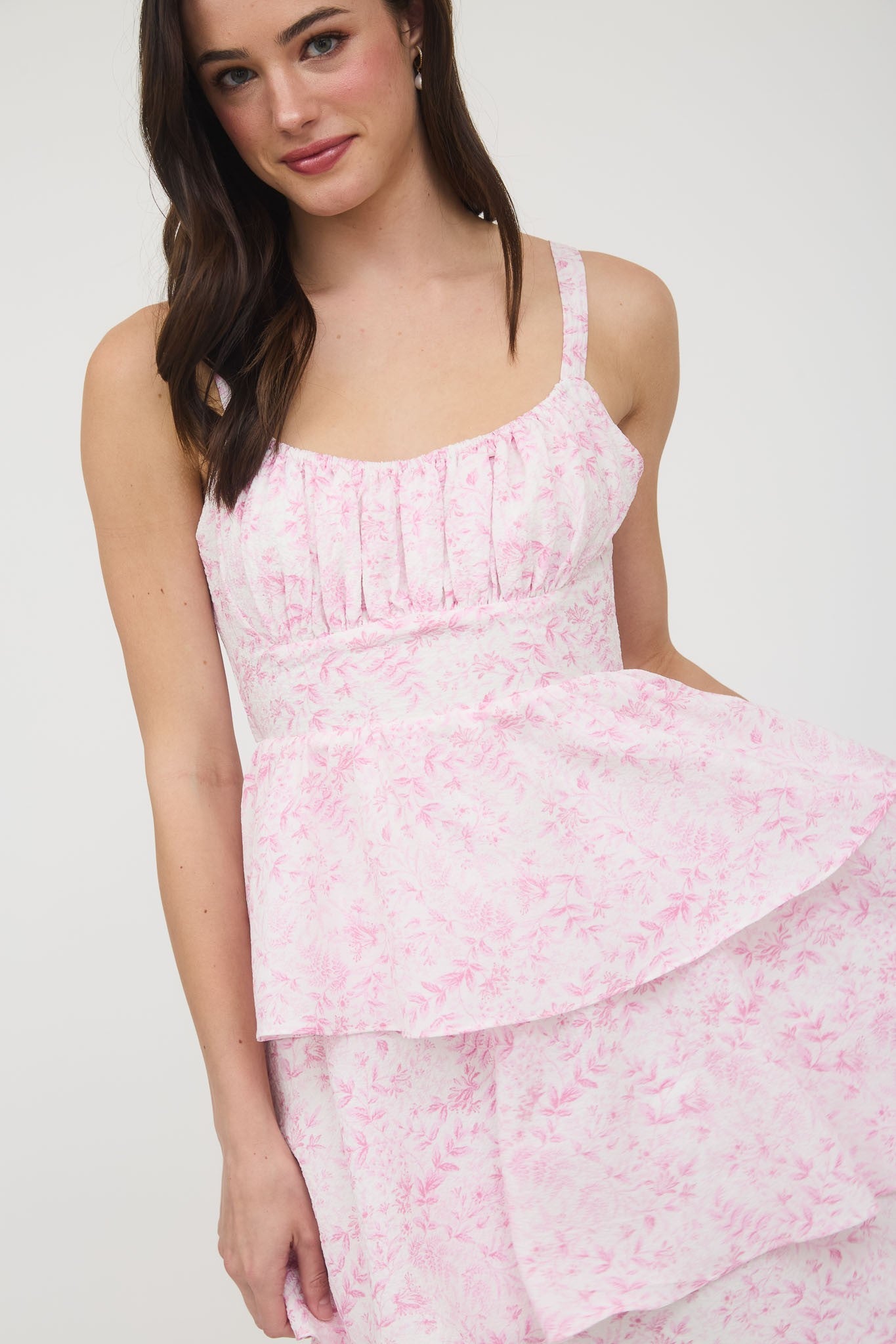 Leighton Tie Up Tiered Maxi Dress in Pink