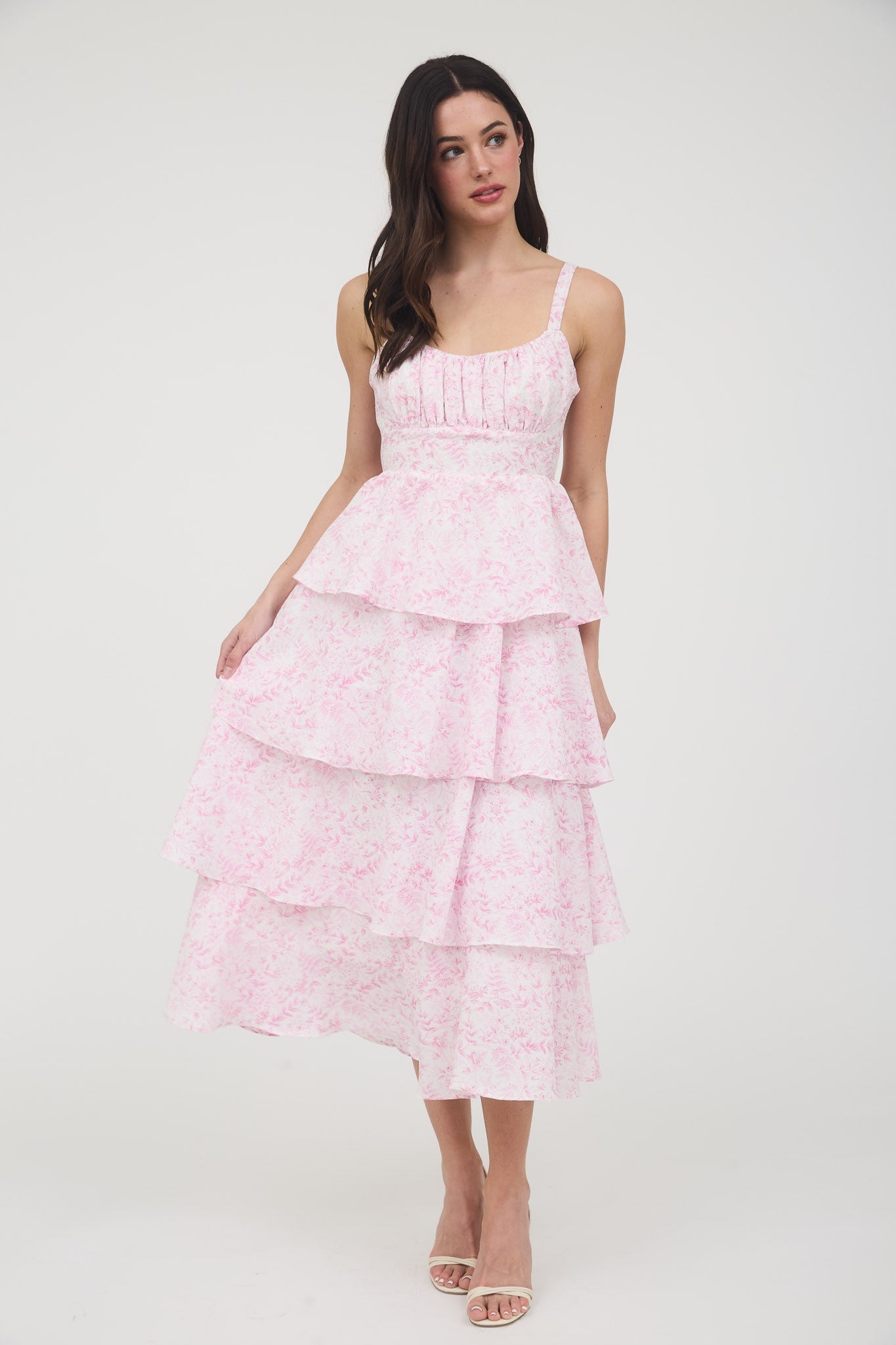 Leighton Tie Up Tiered Maxi Dress in Pink