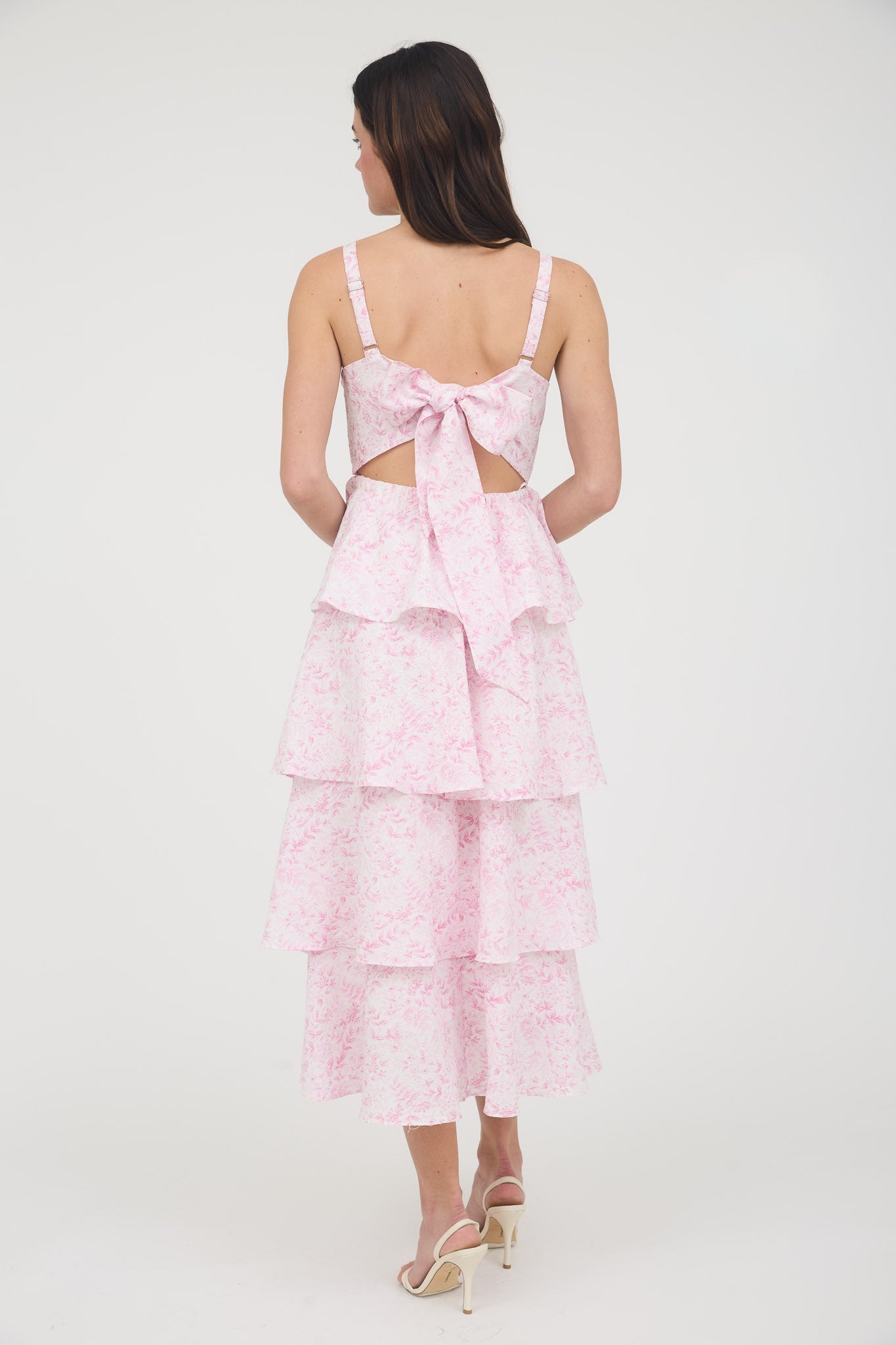 Leighton Tie Up Tiered Maxi Dress in Pink