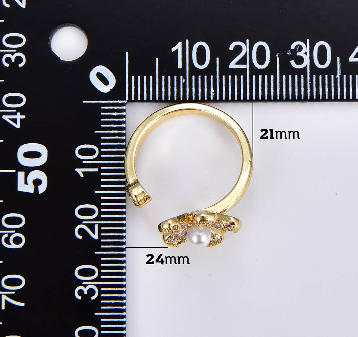 Flower Ring with Pearl Adjustable