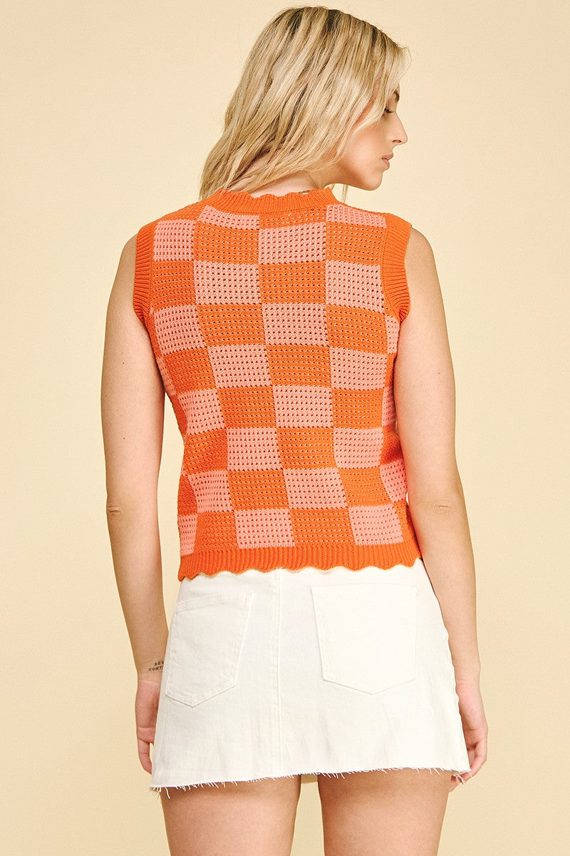 Colorblock Sleeveless Knit Tank in Pink and Orange
