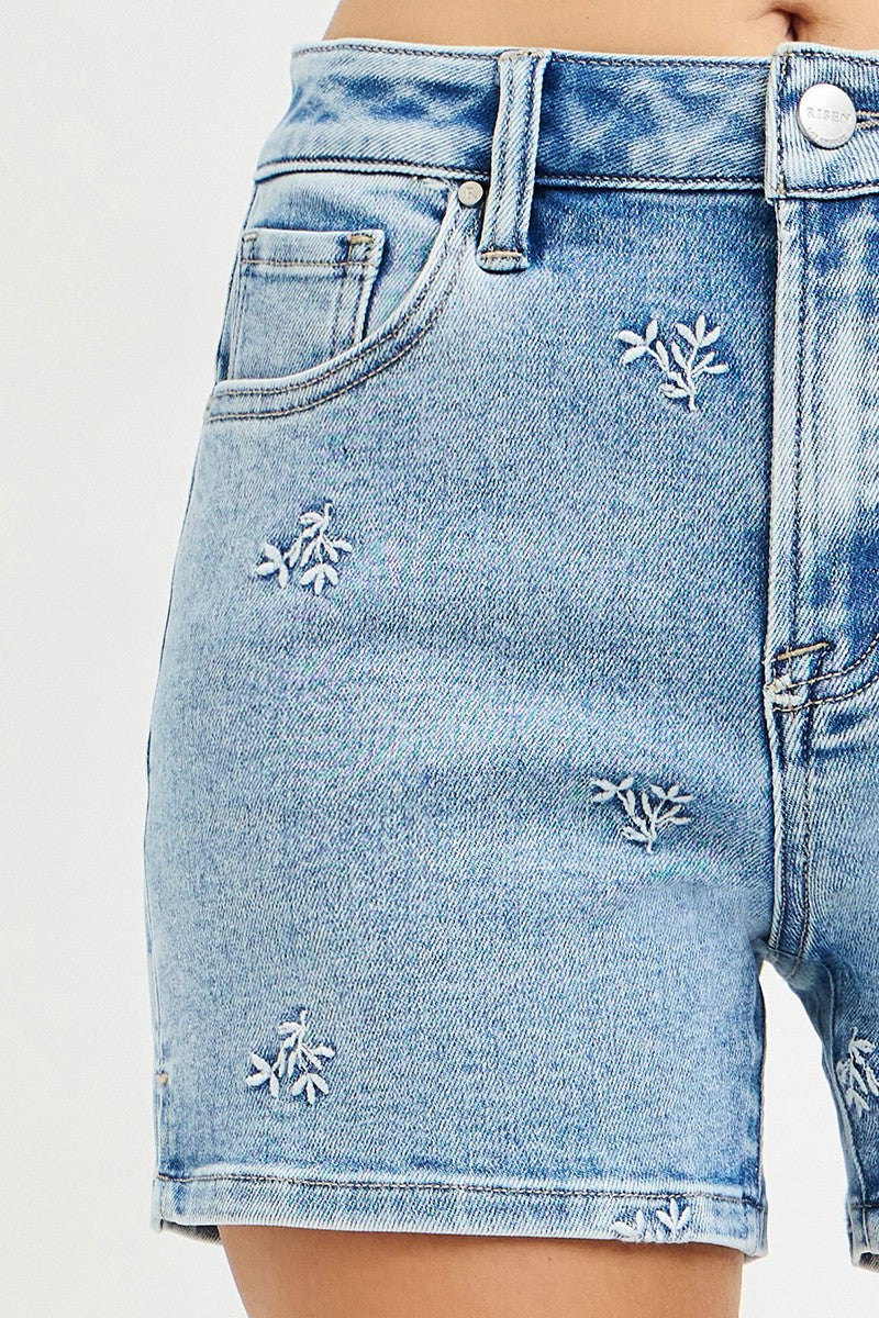 Jessica High Rise Shorts With Embroidered Detail