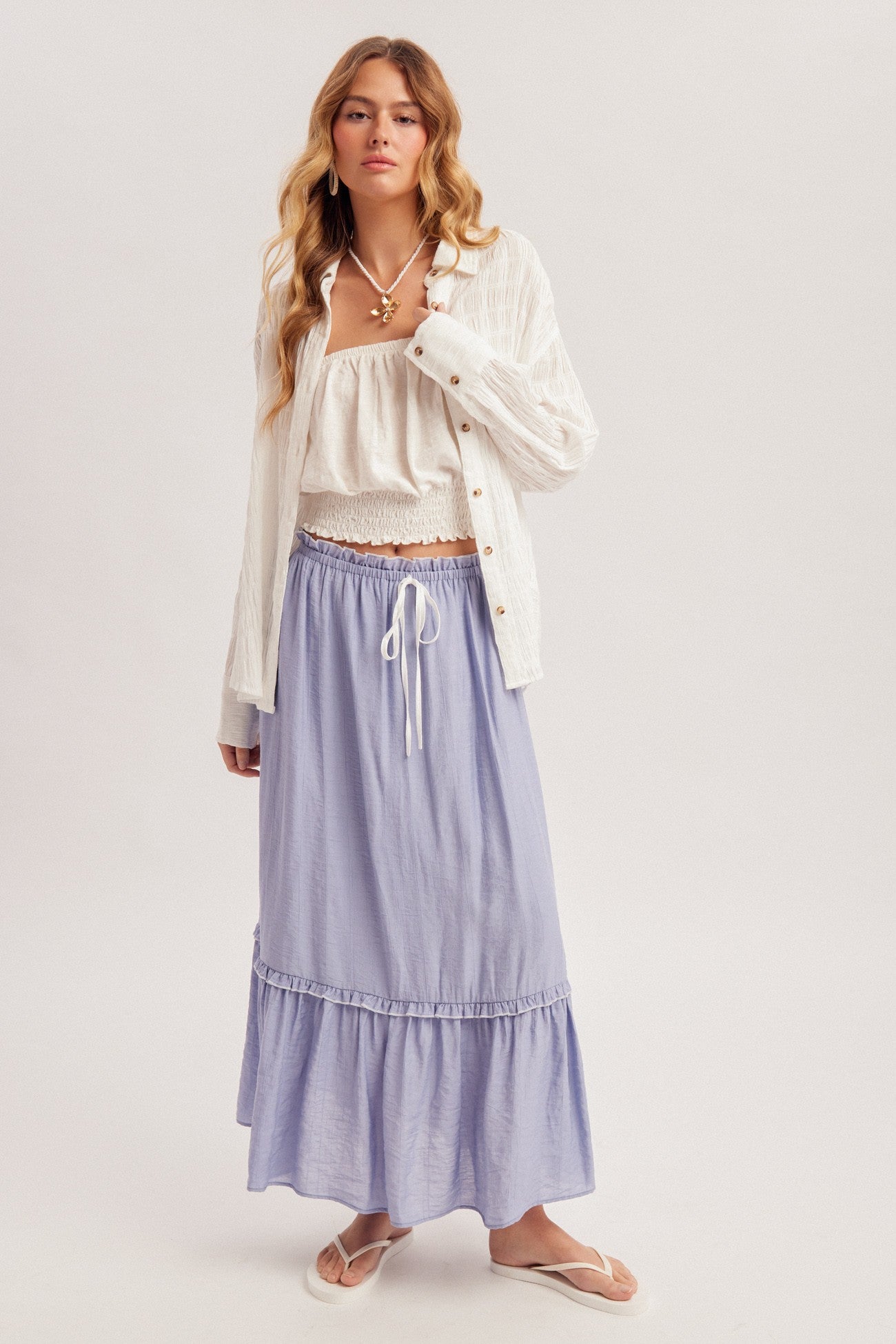 Kallie Textured Fabric Button Down in Ecru