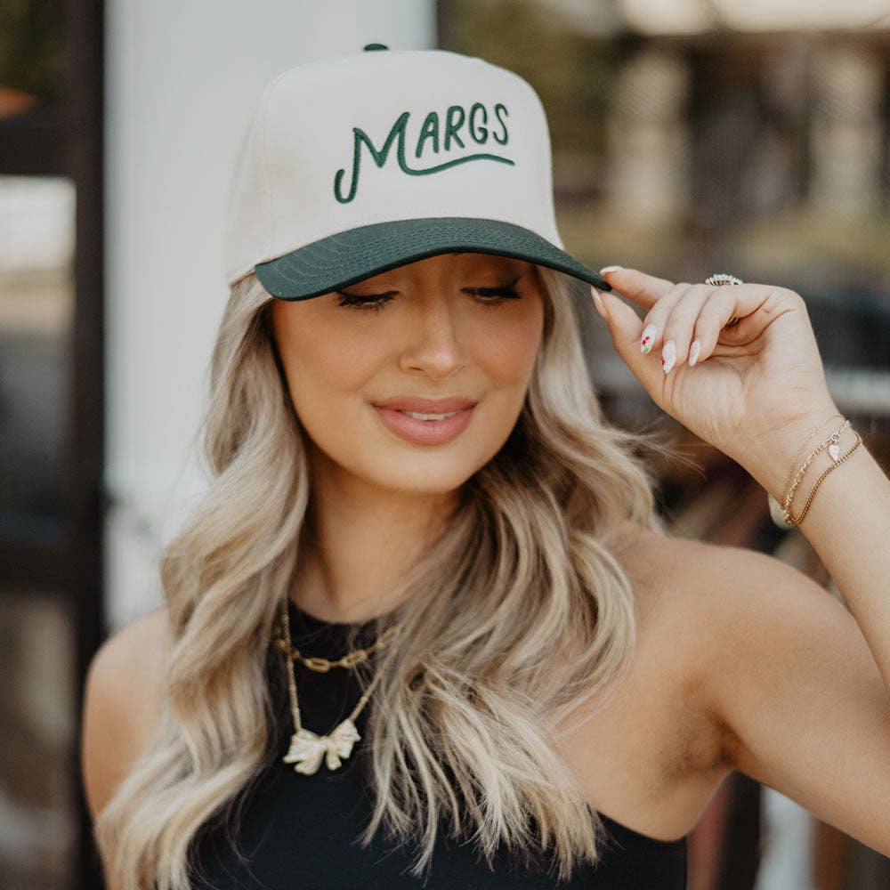 Margs Two-Toned Vintage Baseball Hat in Dark Green and Tan