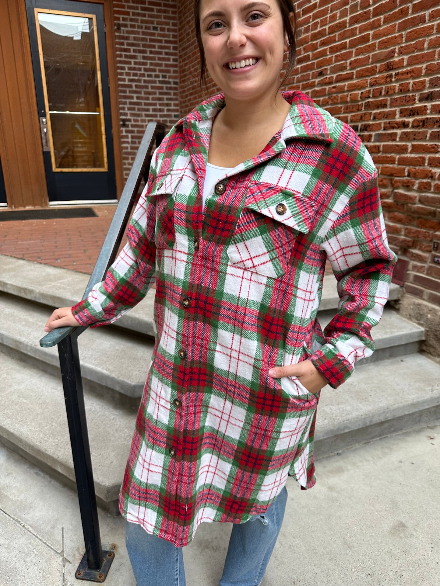 Ophelia Red, Green & White Plaid Long Flannel