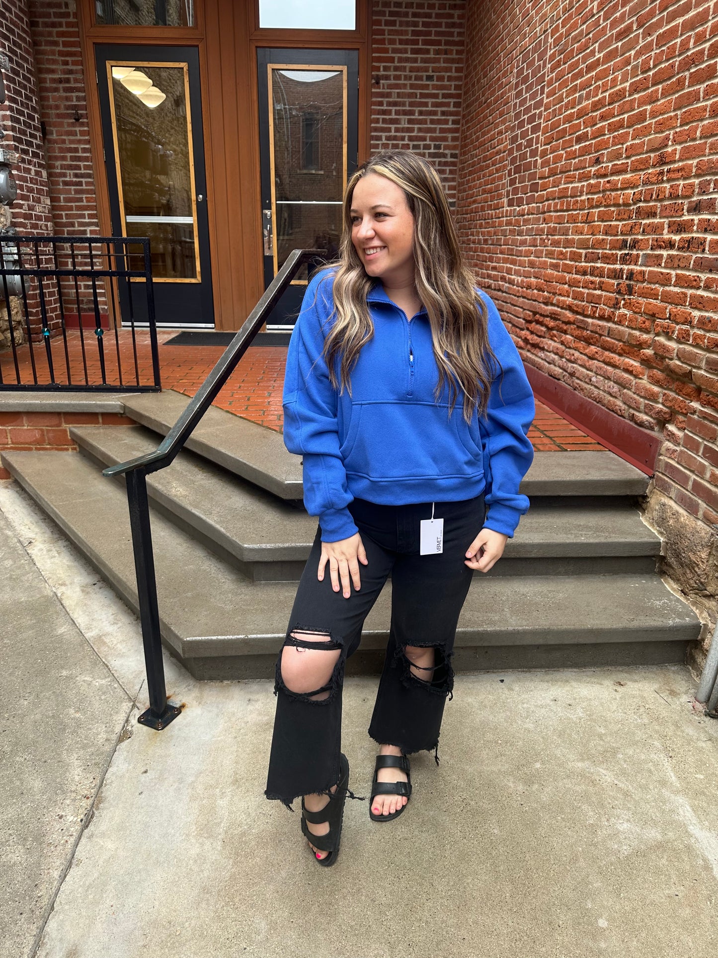 Drea Half-Zip Cropped Half Zip in Cobalt