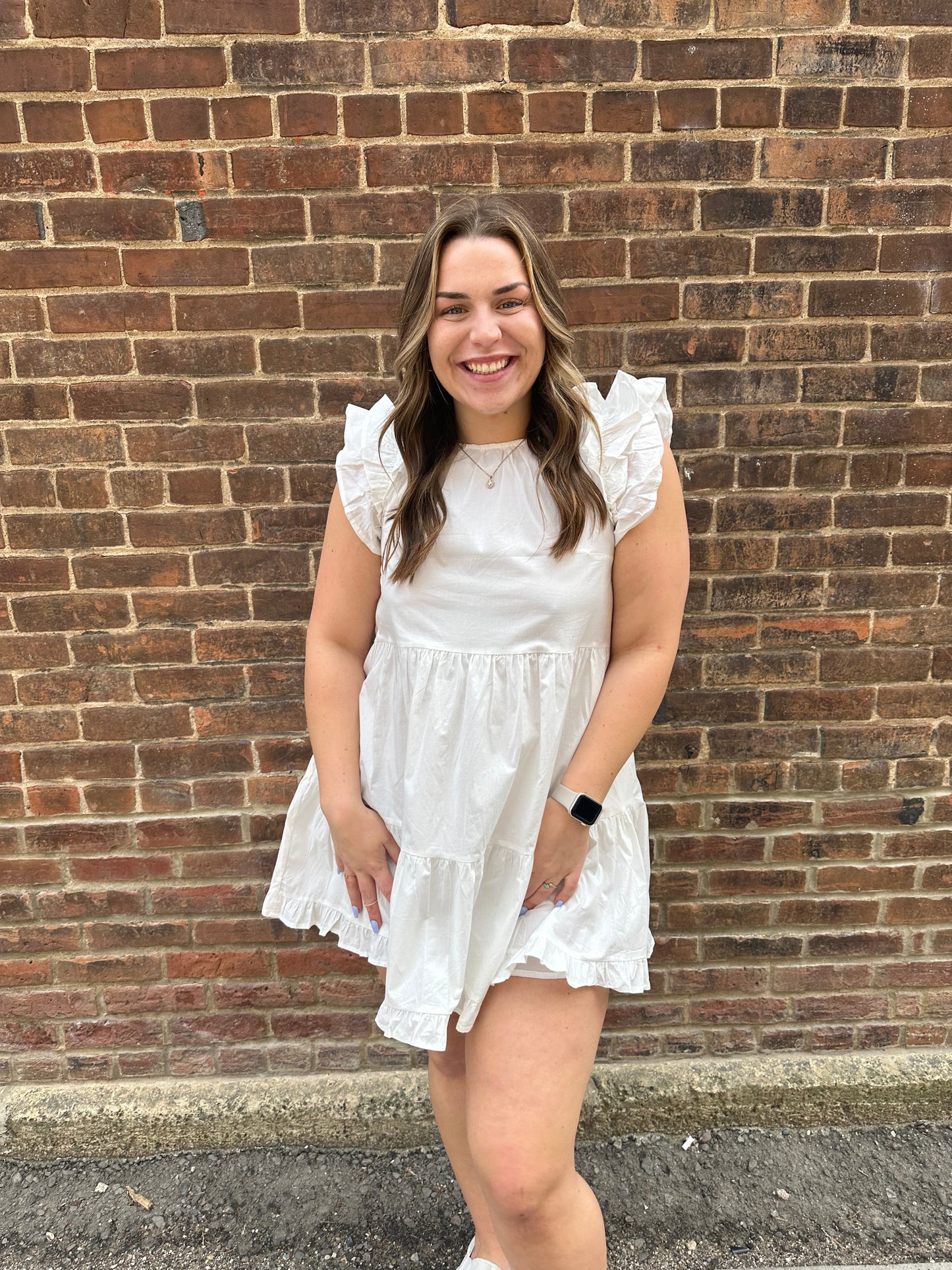 Nora White Tiered Dress with Flutter Ruffles
