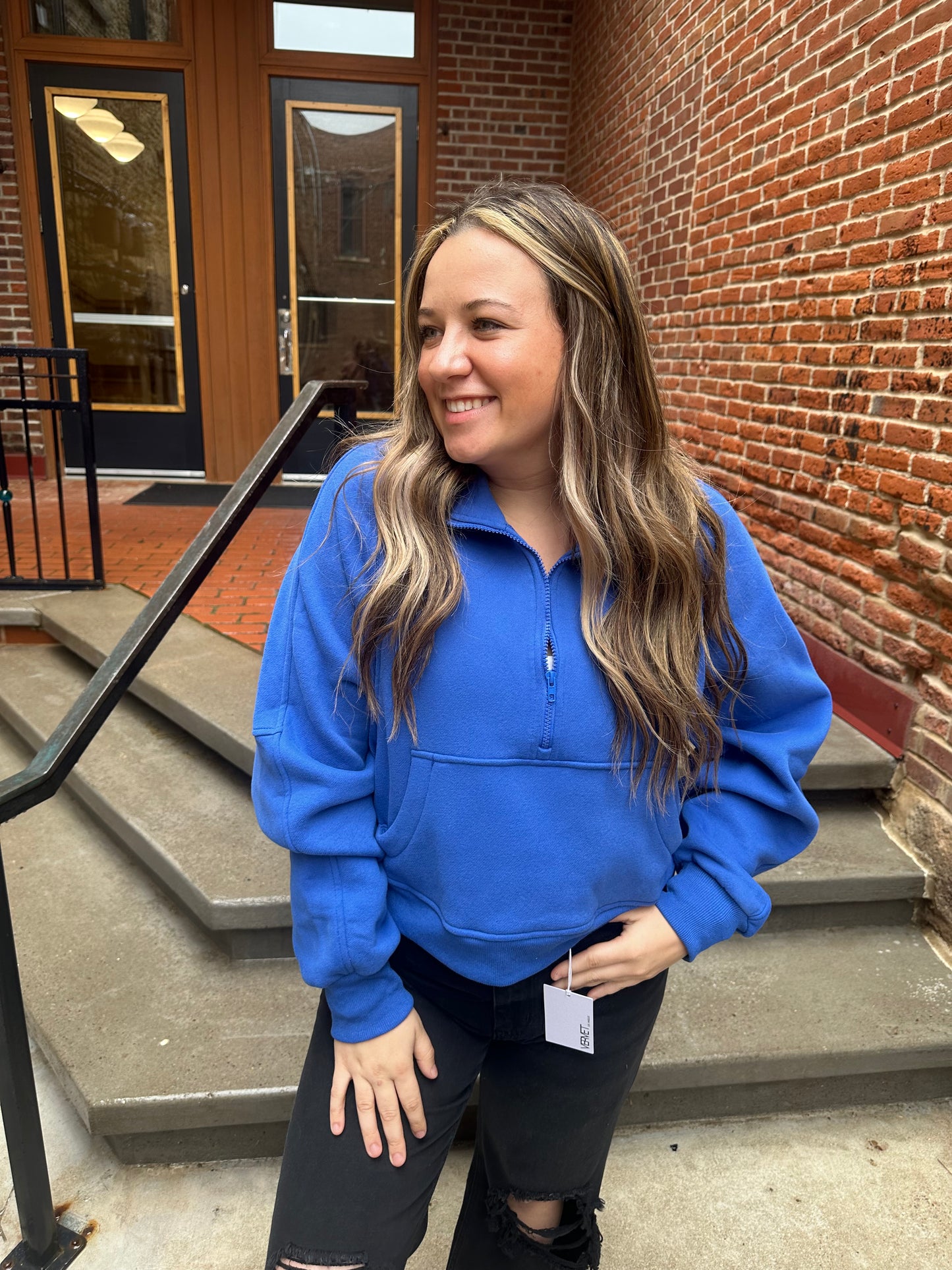 Drea Half-Zip Cropped Half Zip in Cobalt