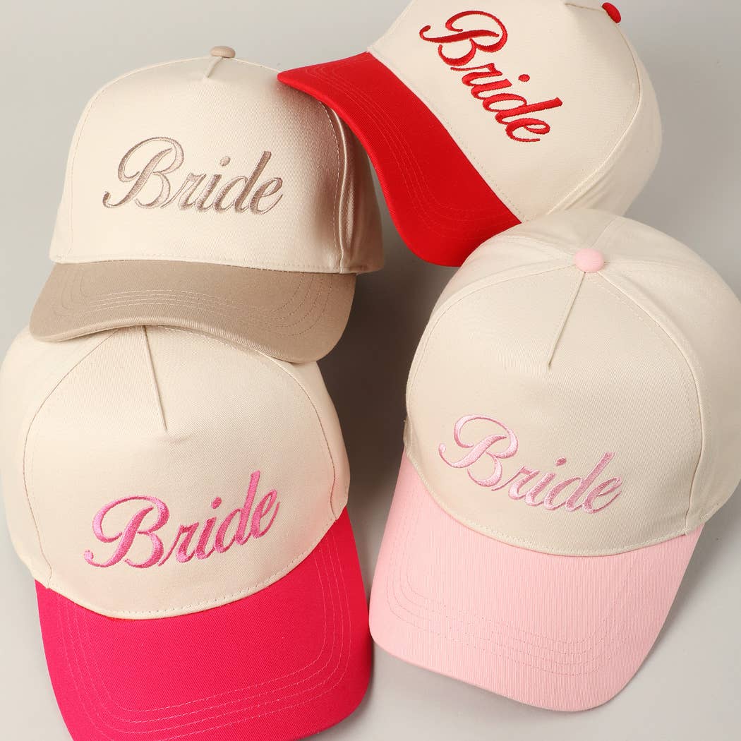 Bride Text Embroidery Two-Tone Trucker Hat in Beige