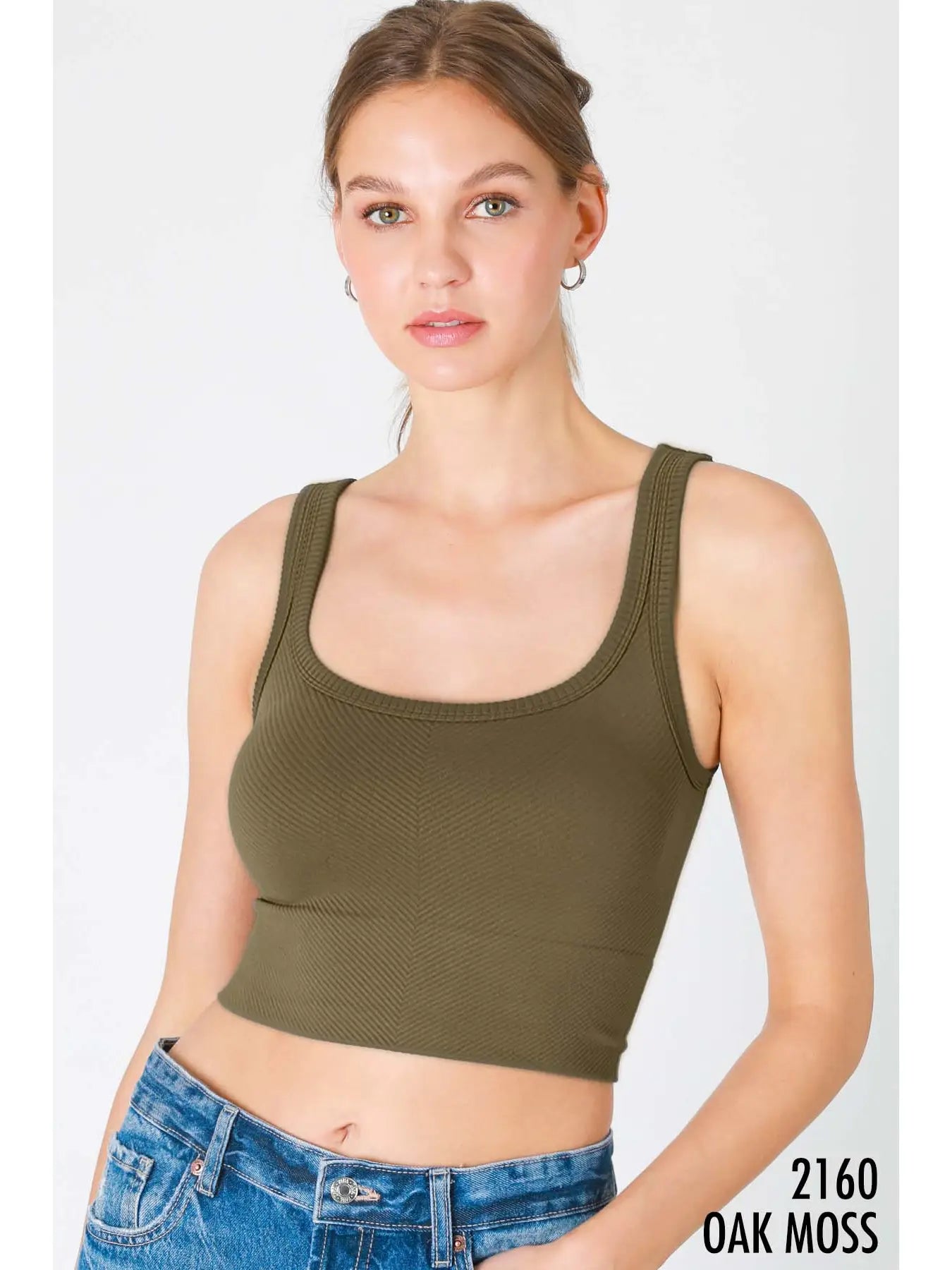 Naomi Chevron Ribbed Crop Top in Oak Moss