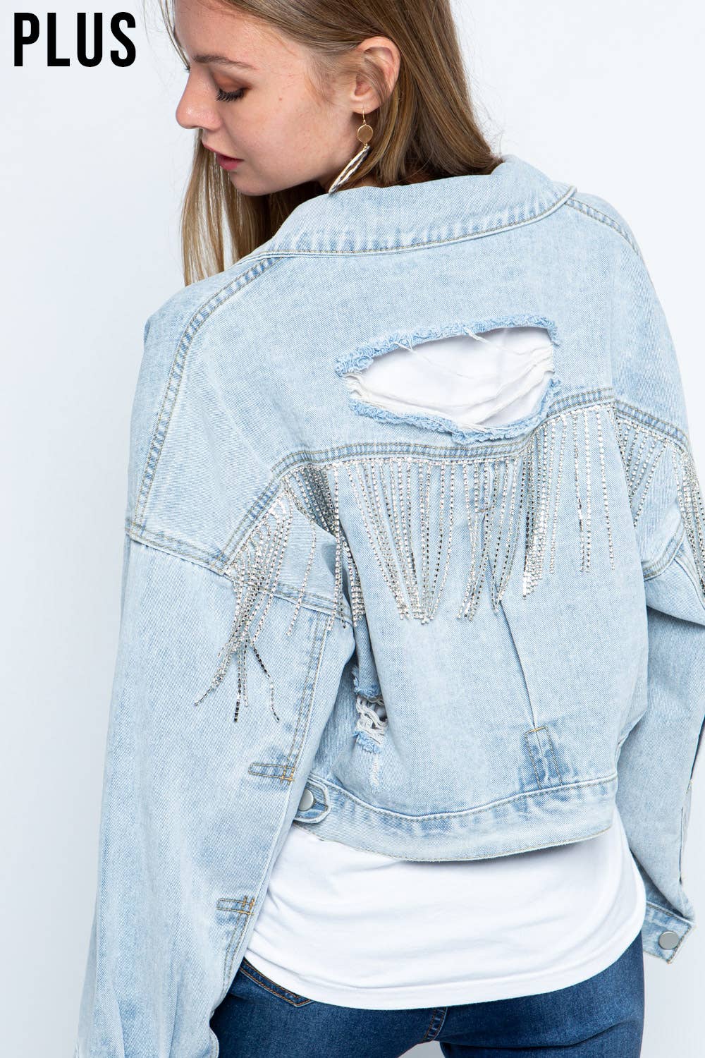 Selena Rhinestone Fringe Jacket in Plus