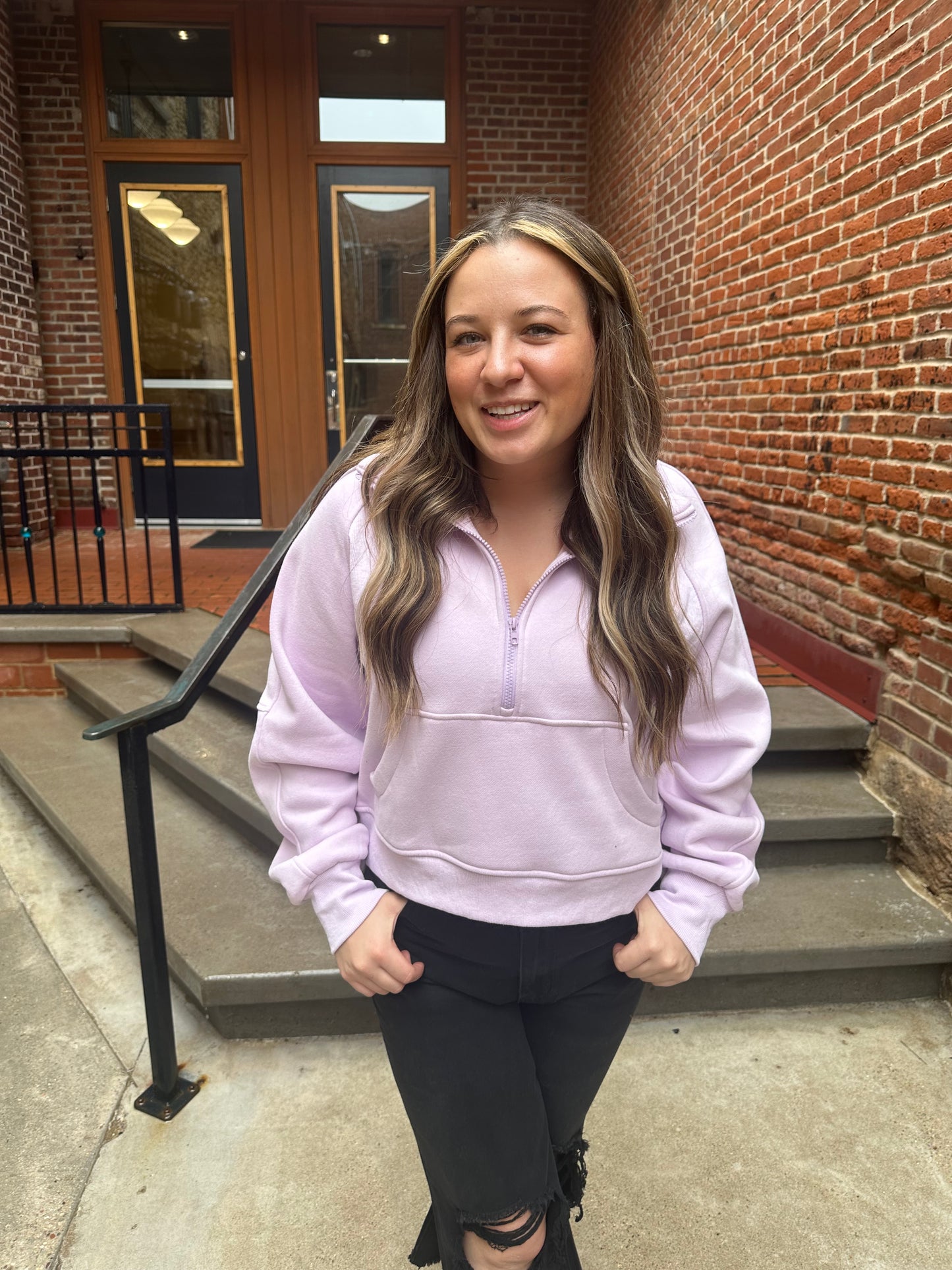 Drea Half-Zip Cropped Half Zip in Lavender