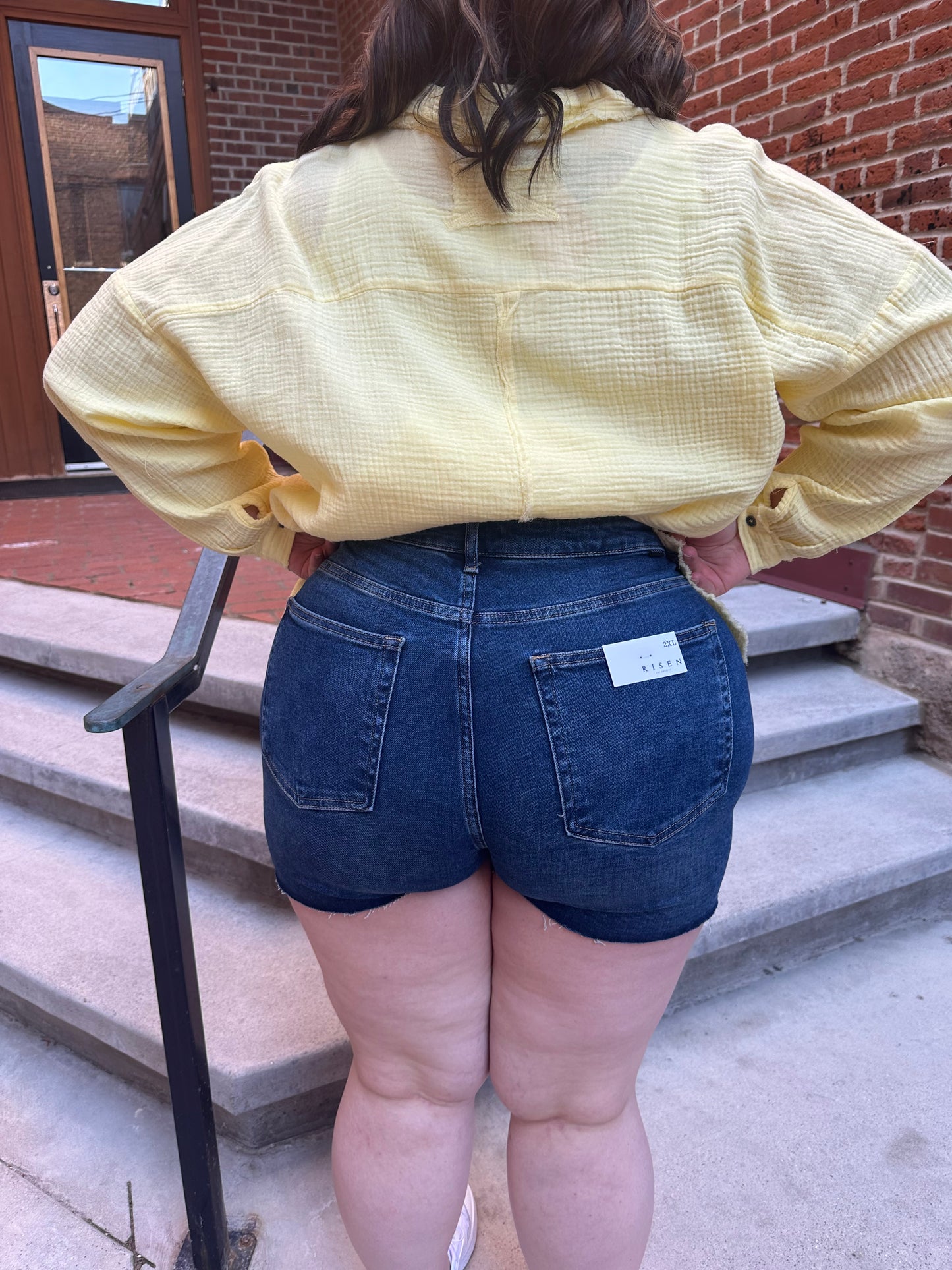 Jenn High Rise Raw Cut Shorts  in Plus Size