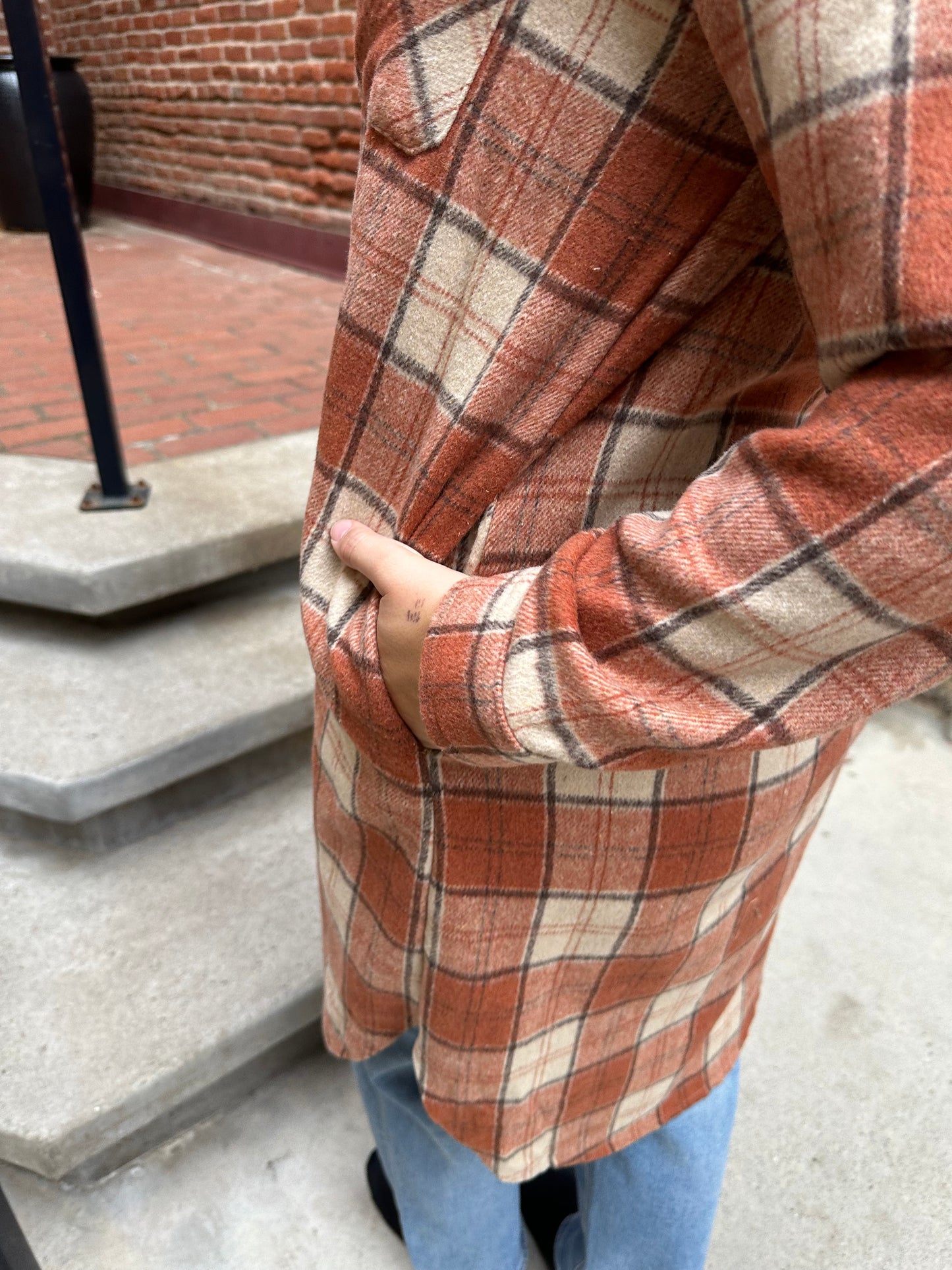 Cleo Rust, Cream & Brown Plaid Long Flannel