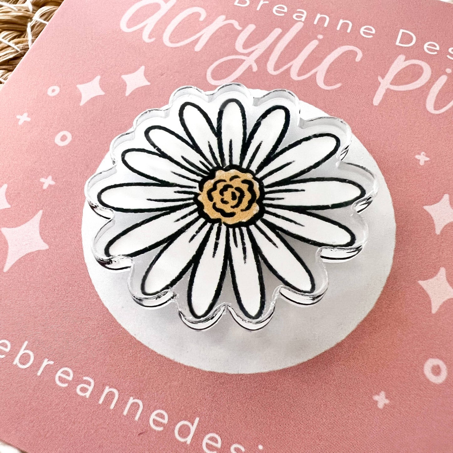 Daisy Acrylic Pin 1x1in.