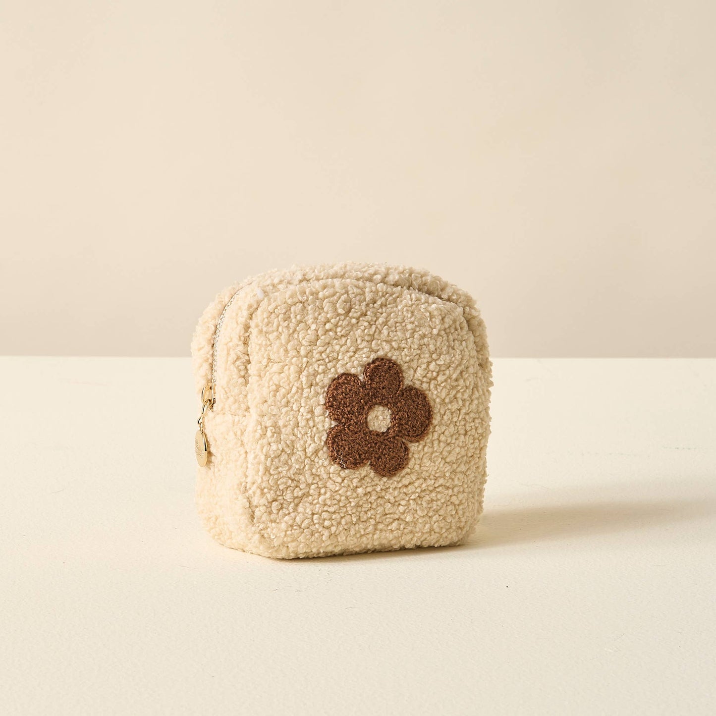Square Teddy Pouch Small Brown Flower