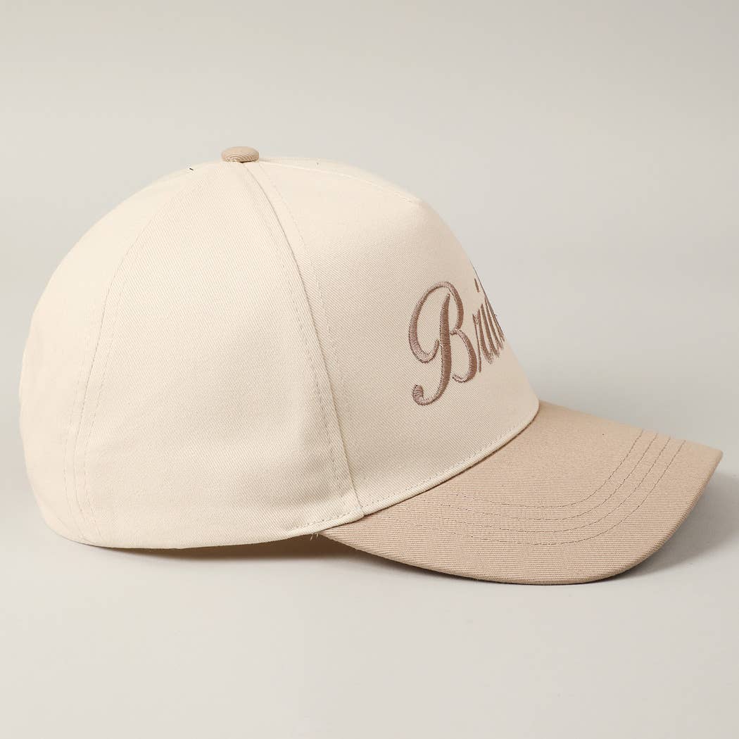 Bride Text Embroidery Two-Tone Trucker Hat in Beige