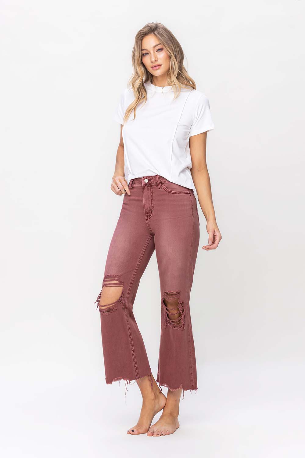 Leslie 90s Vintage Crop Flare Jeans in Russet Brown