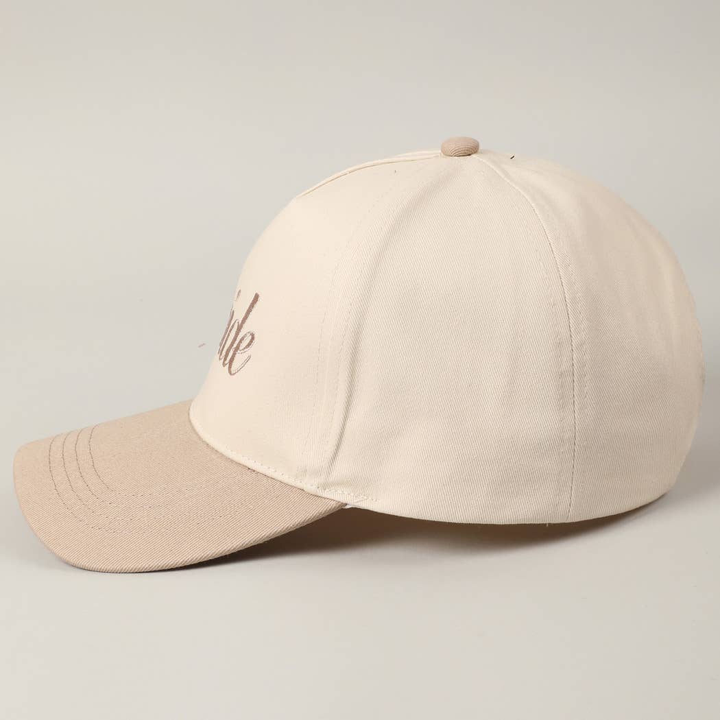 Bride Text Embroidery Two-Tone Trucker Hat in Beige