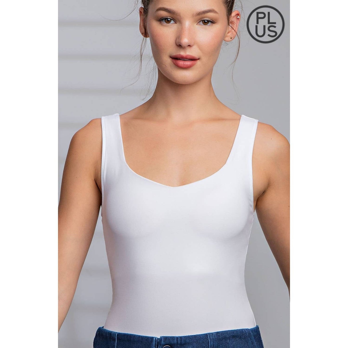 Lexi Butter Square Neck Bodysuit in Off White in Plus Size
