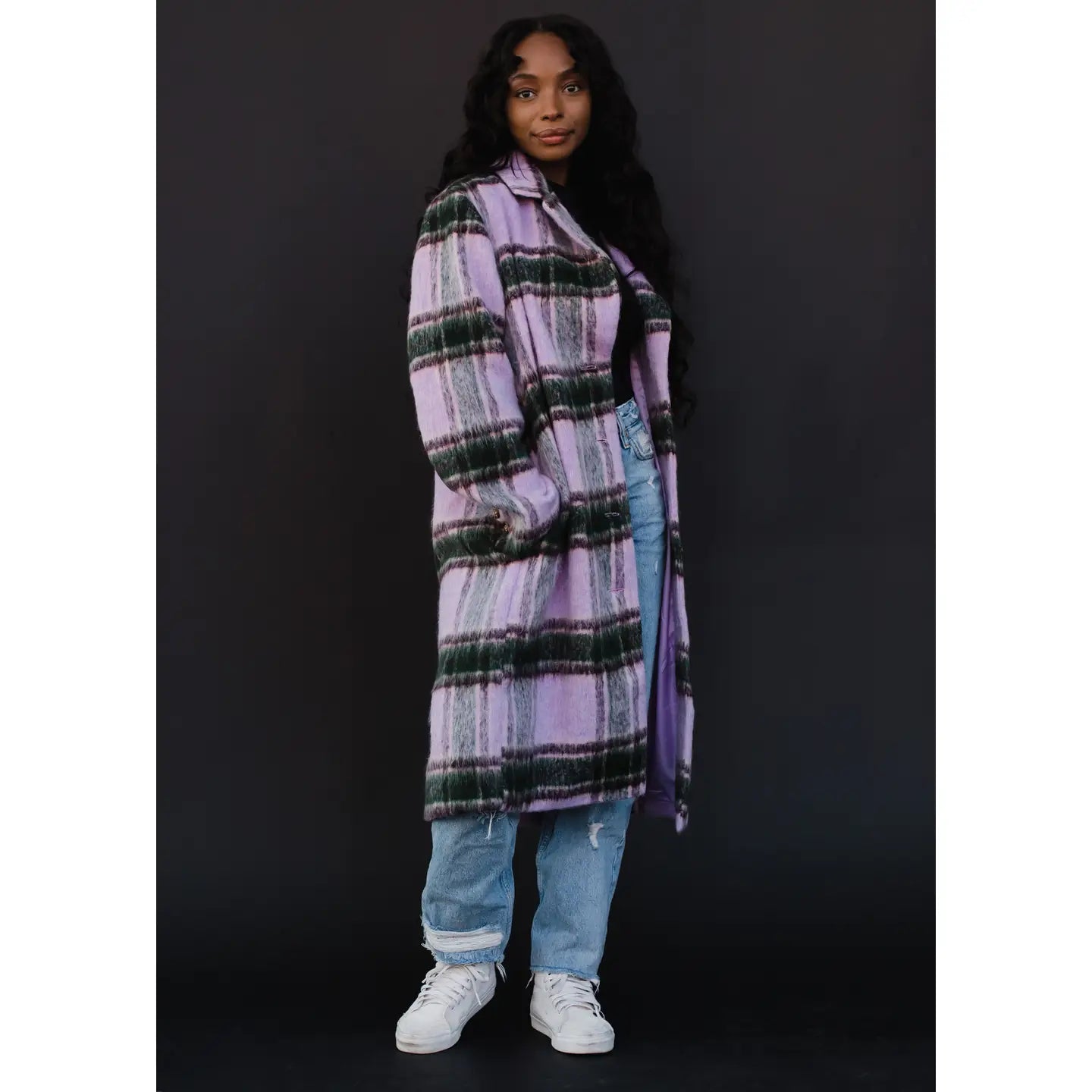 Faye Purple, Green & Tan Plaid Coat