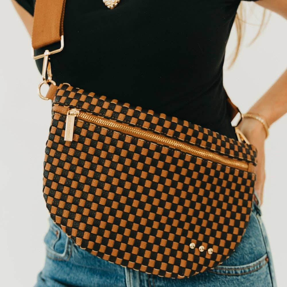 Westlyn Woven Bum Bag in Woven Checkered Coffee