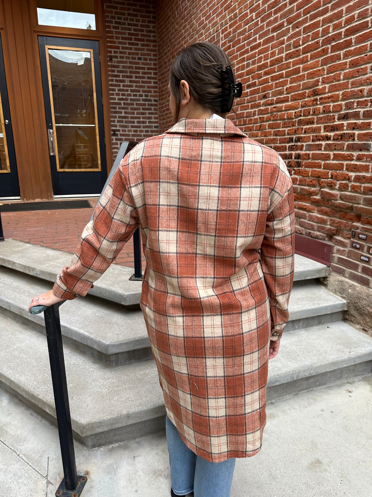 Cleo Rust, Cream & Brown Plaid Long Flannel