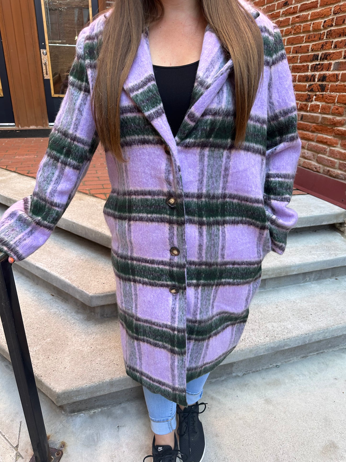Faye Purple, Green & Tan Plaid Coat