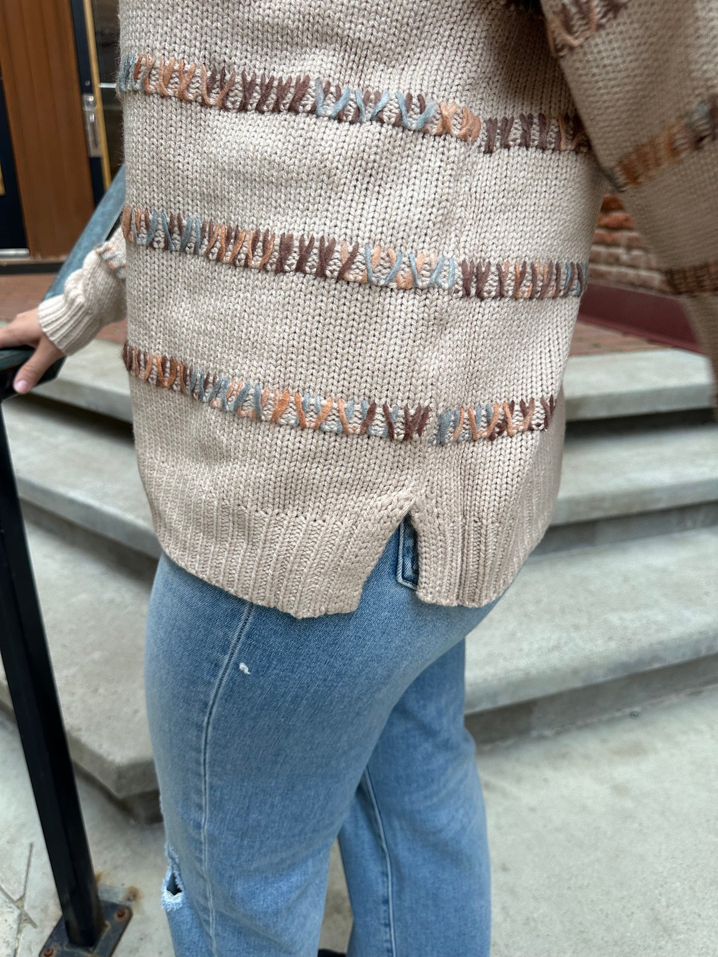 Harper Crewneck Pull Over Sweater Multi Colored Tan