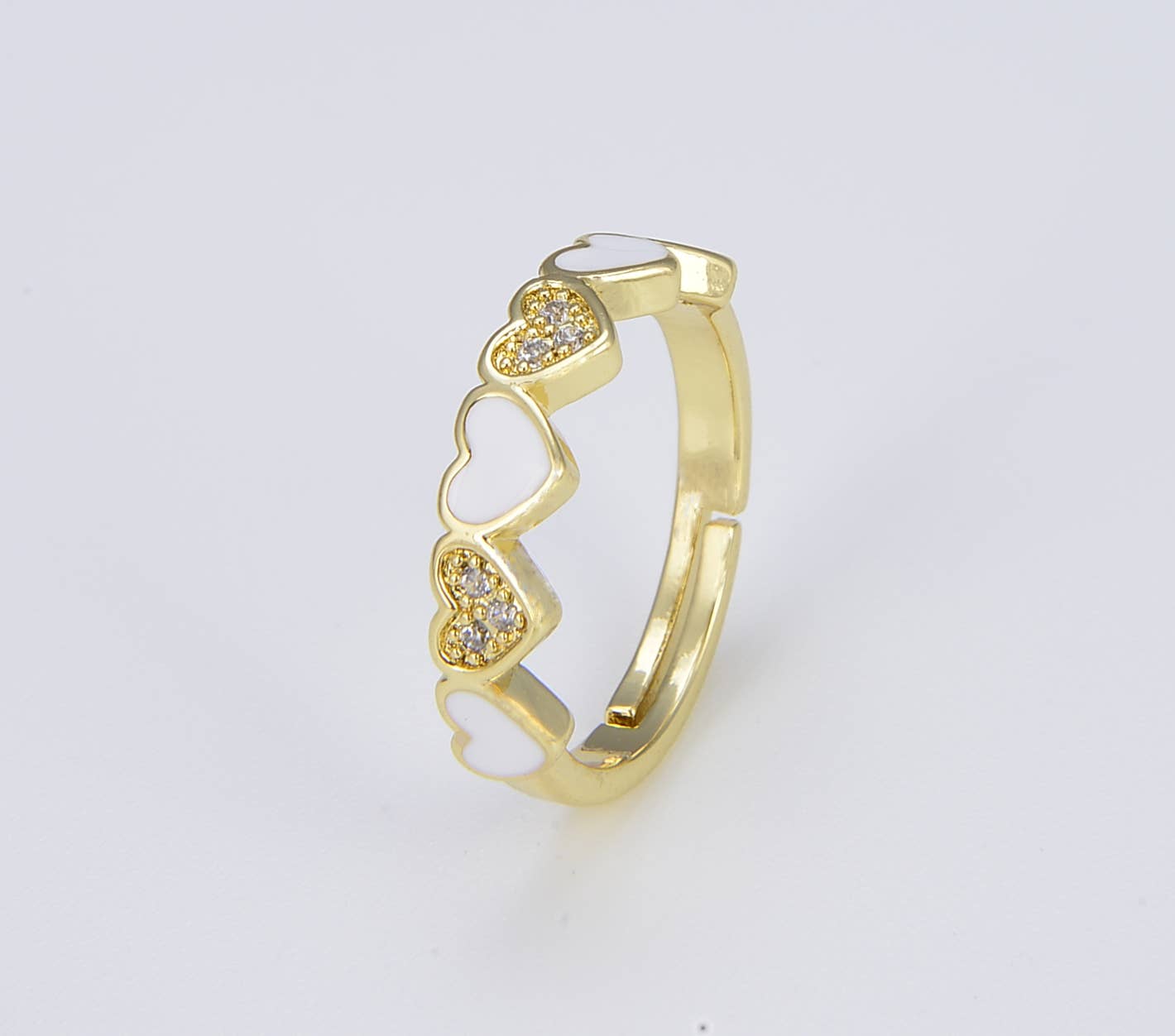 White Enamel Heart Adjustable Ring