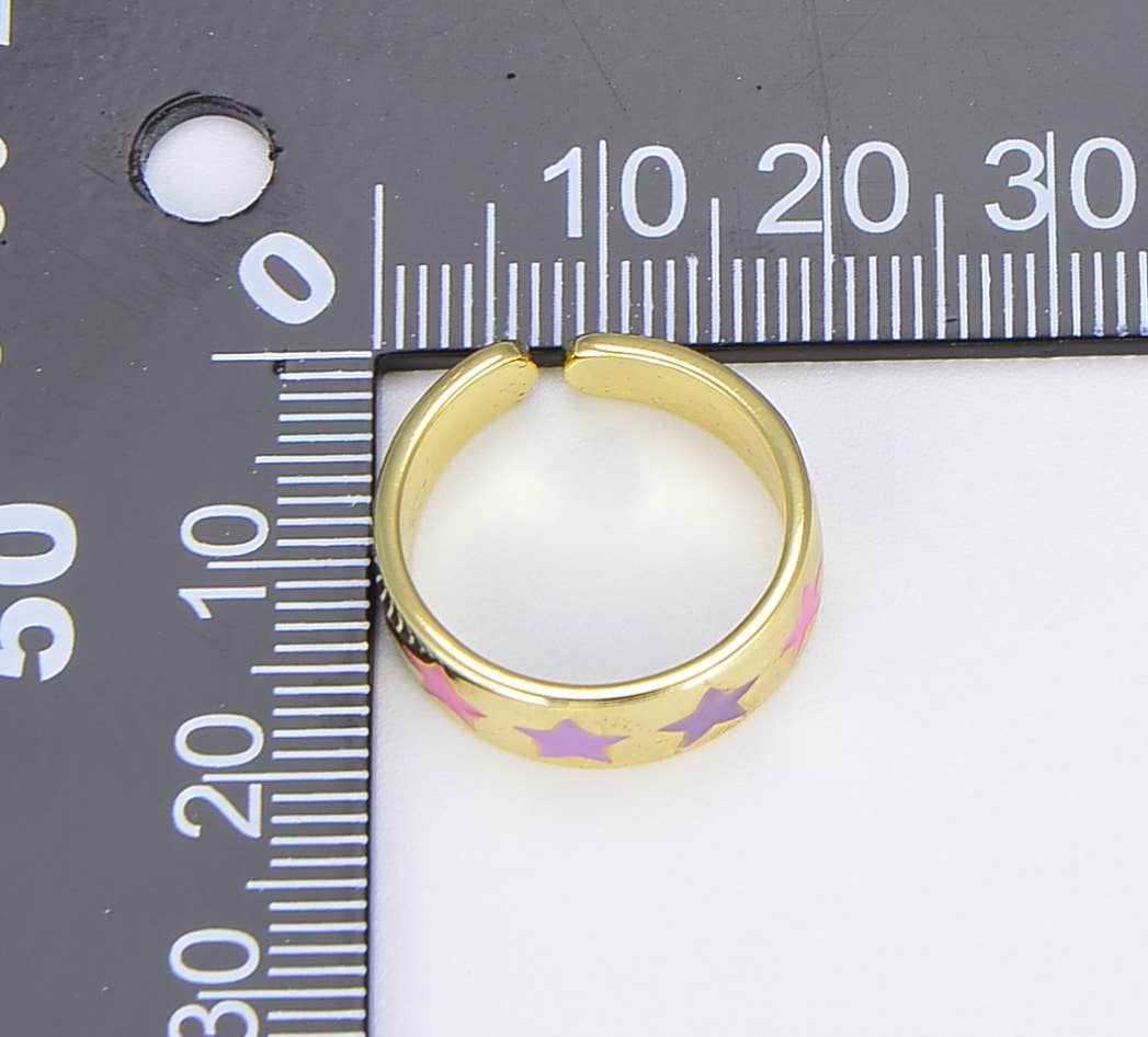 Gold Filled Star Adjustable Ring Pink and Purple