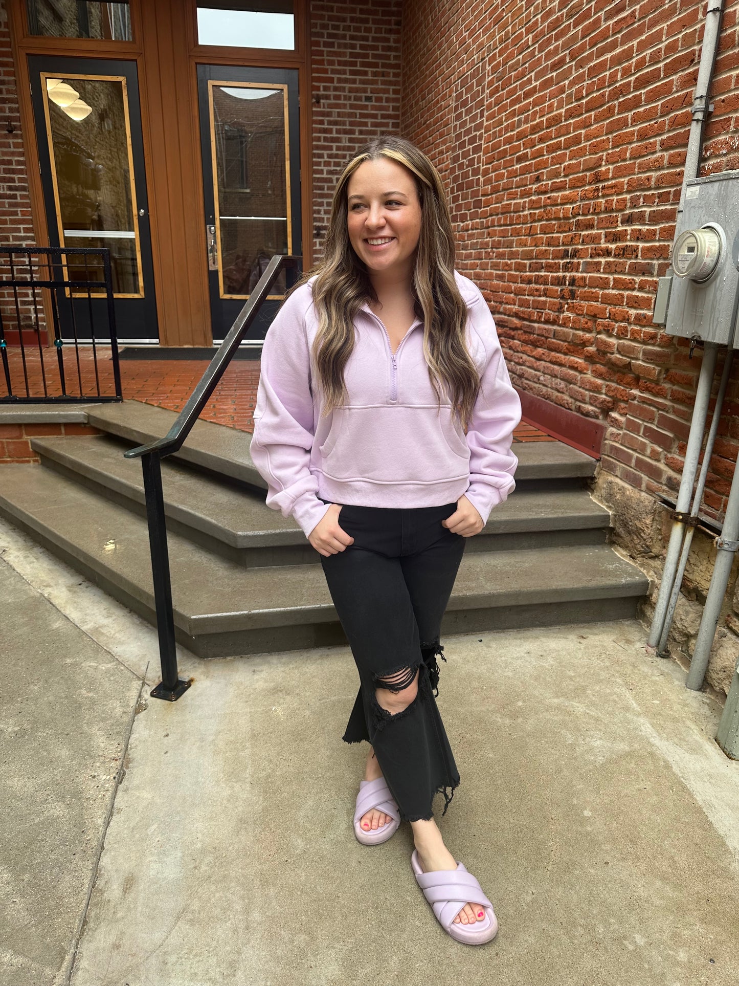Drea Half-Zip Cropped Half Zip in Lavender