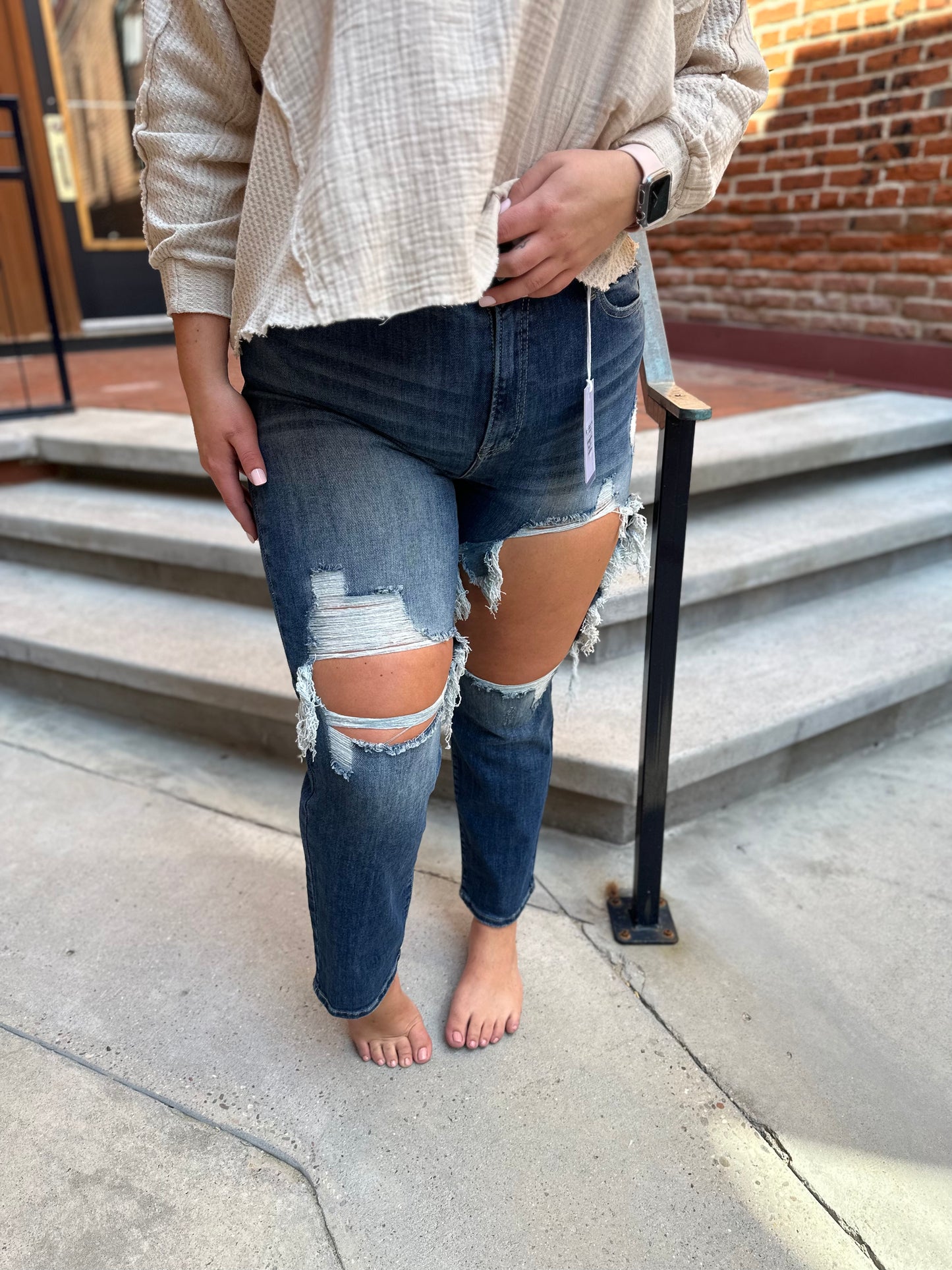 Noelle High Rise Distressed Dark Wash Jeans