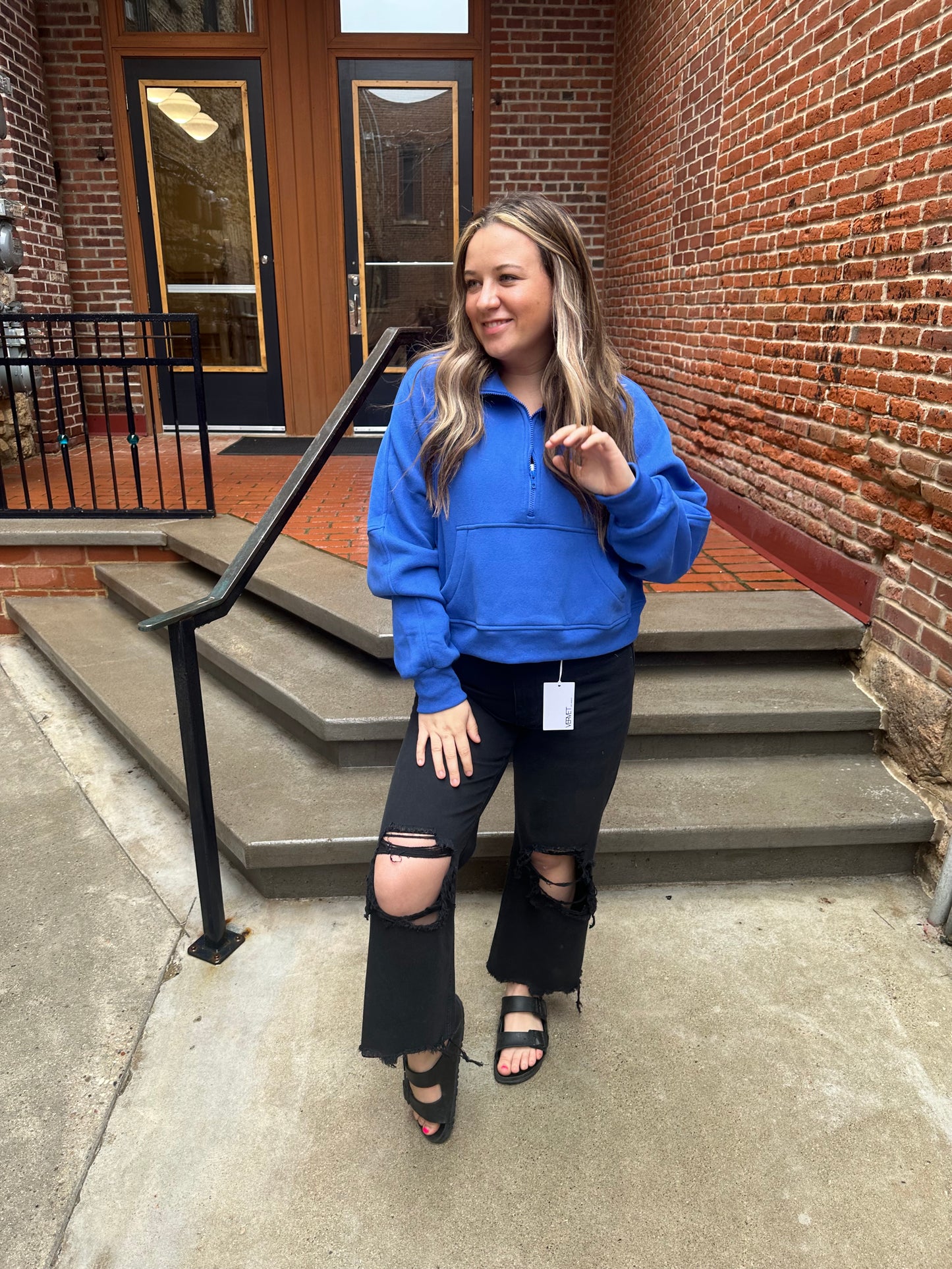 Drea Half-Zip Cropped Half Zip in Cobalt