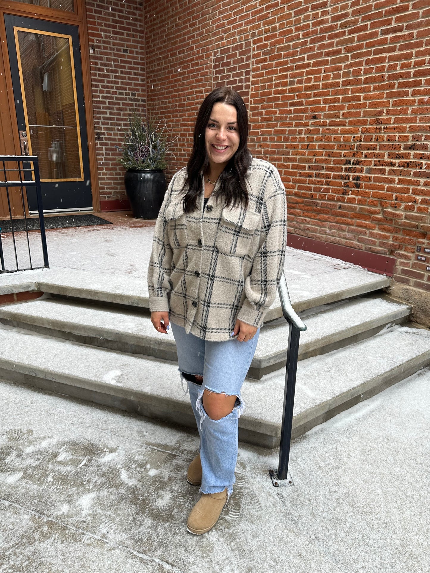 Toni Plaid Tucker Jacket in Crystal Grey