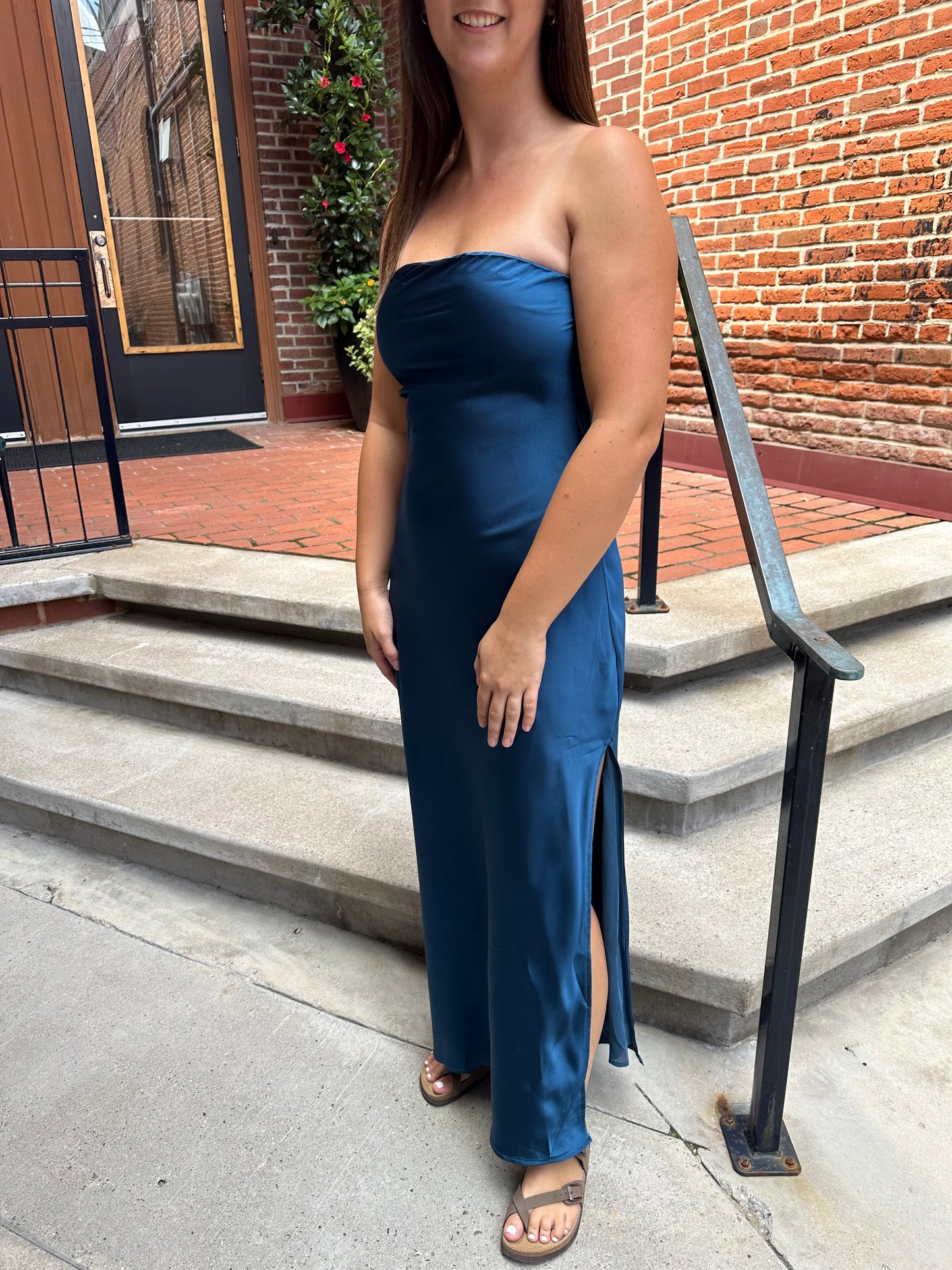 Josee Going Out Strapless Maxi Dress in Peacock