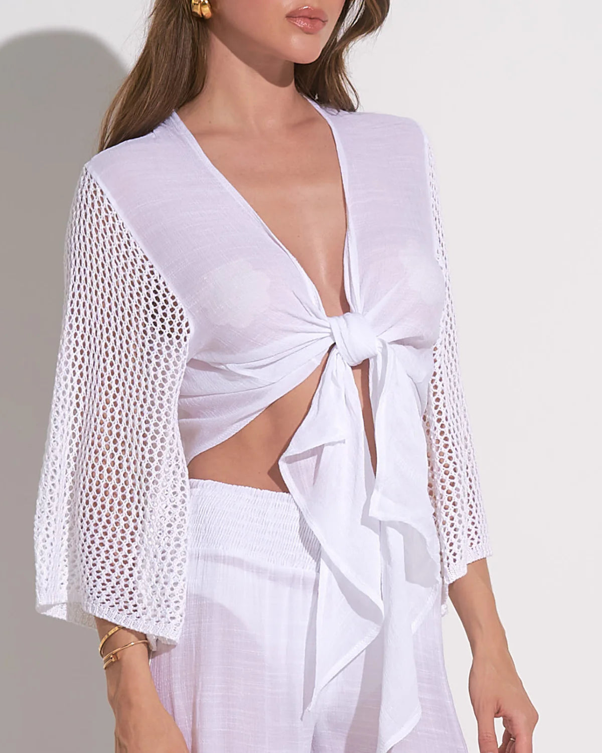 Megan Crochet Tie Front Top in White