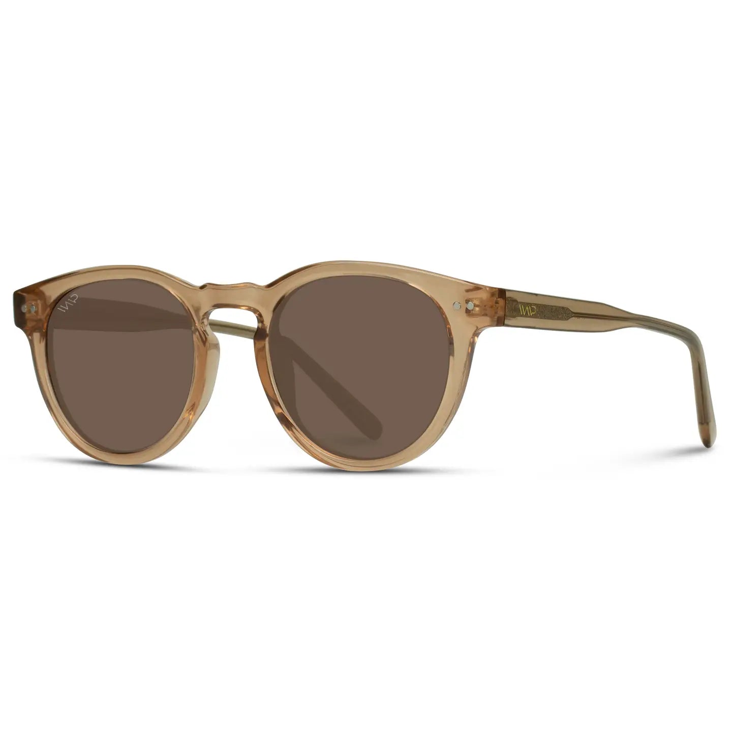 Tate Classic Round Retro Acetate Polarized Sunglasses in Light Brown