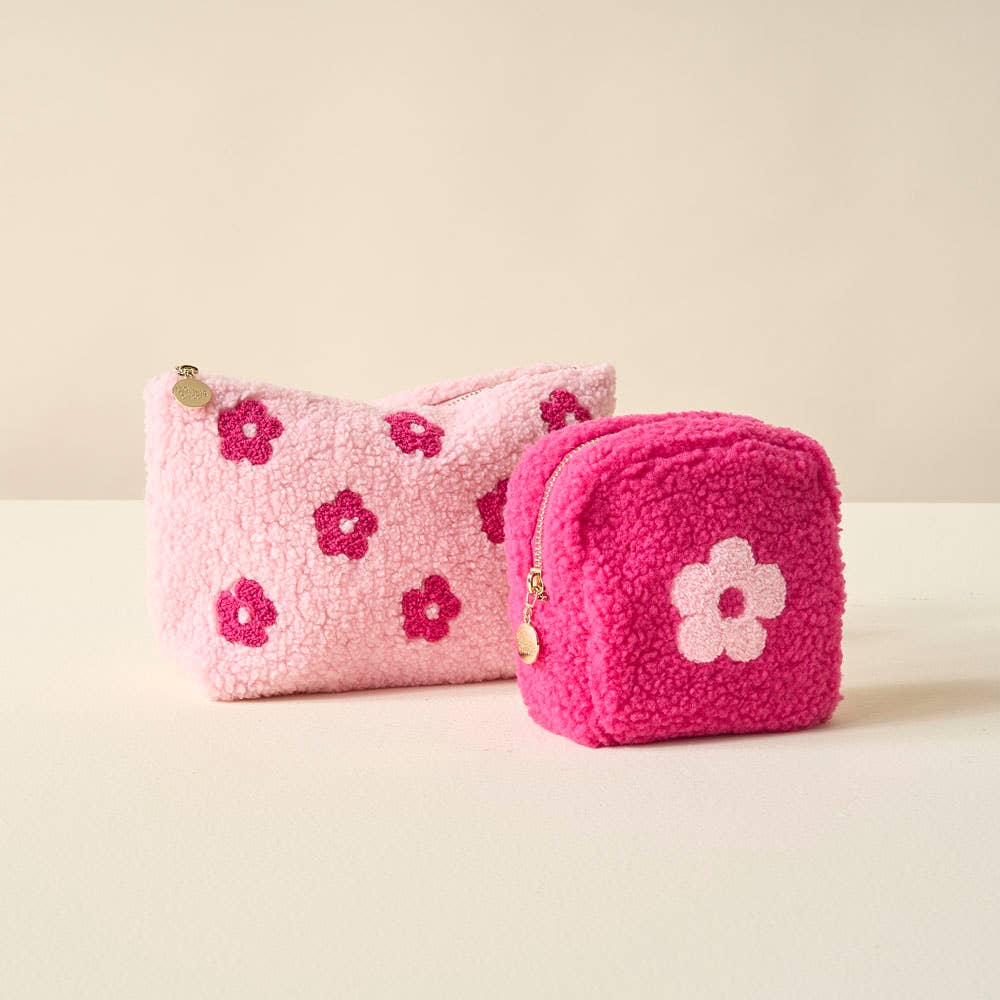 Square Teddy Pouch Small Pink Flower