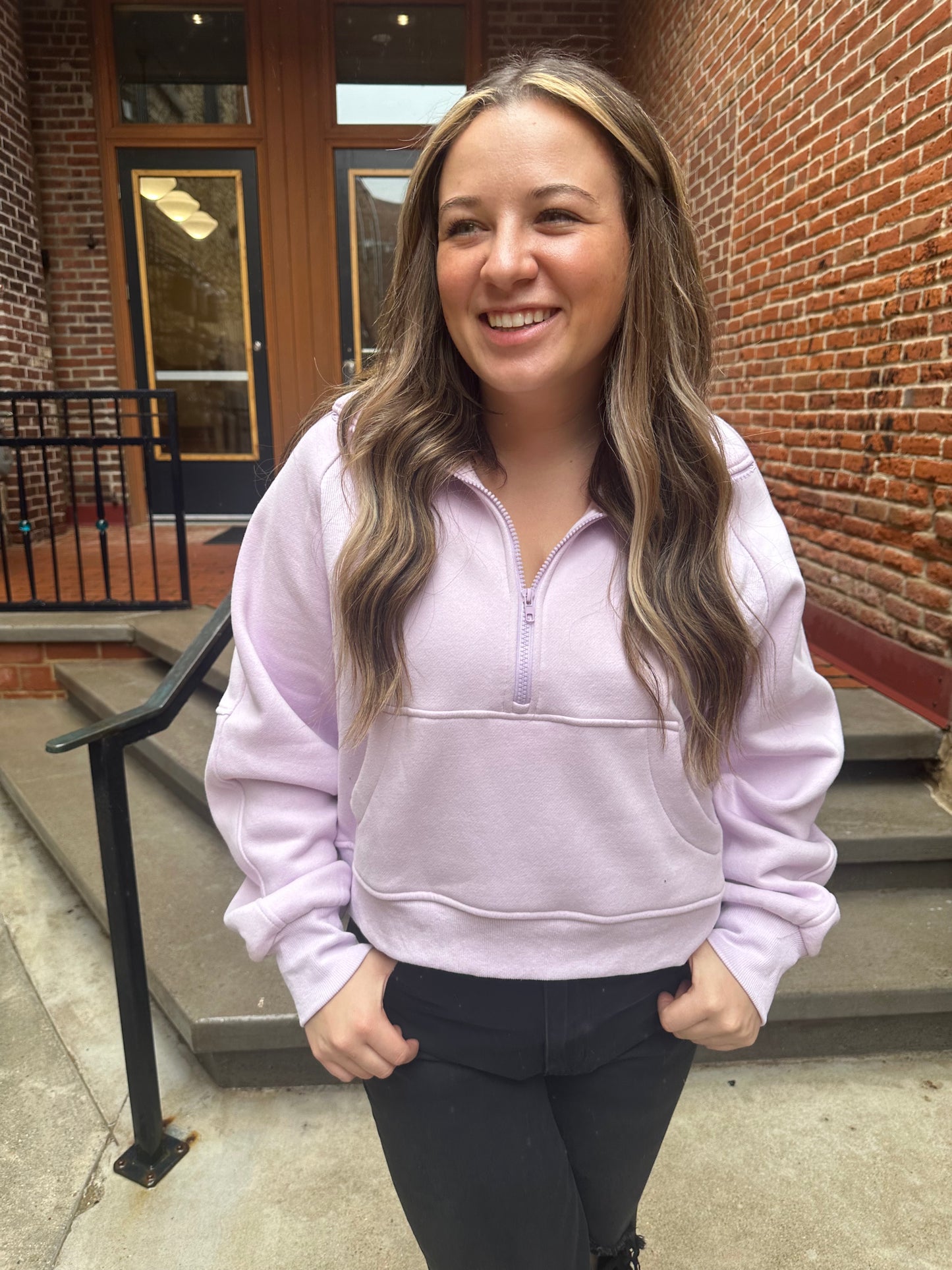 Drea Half-Zip Cropped Half Zip in Lavender