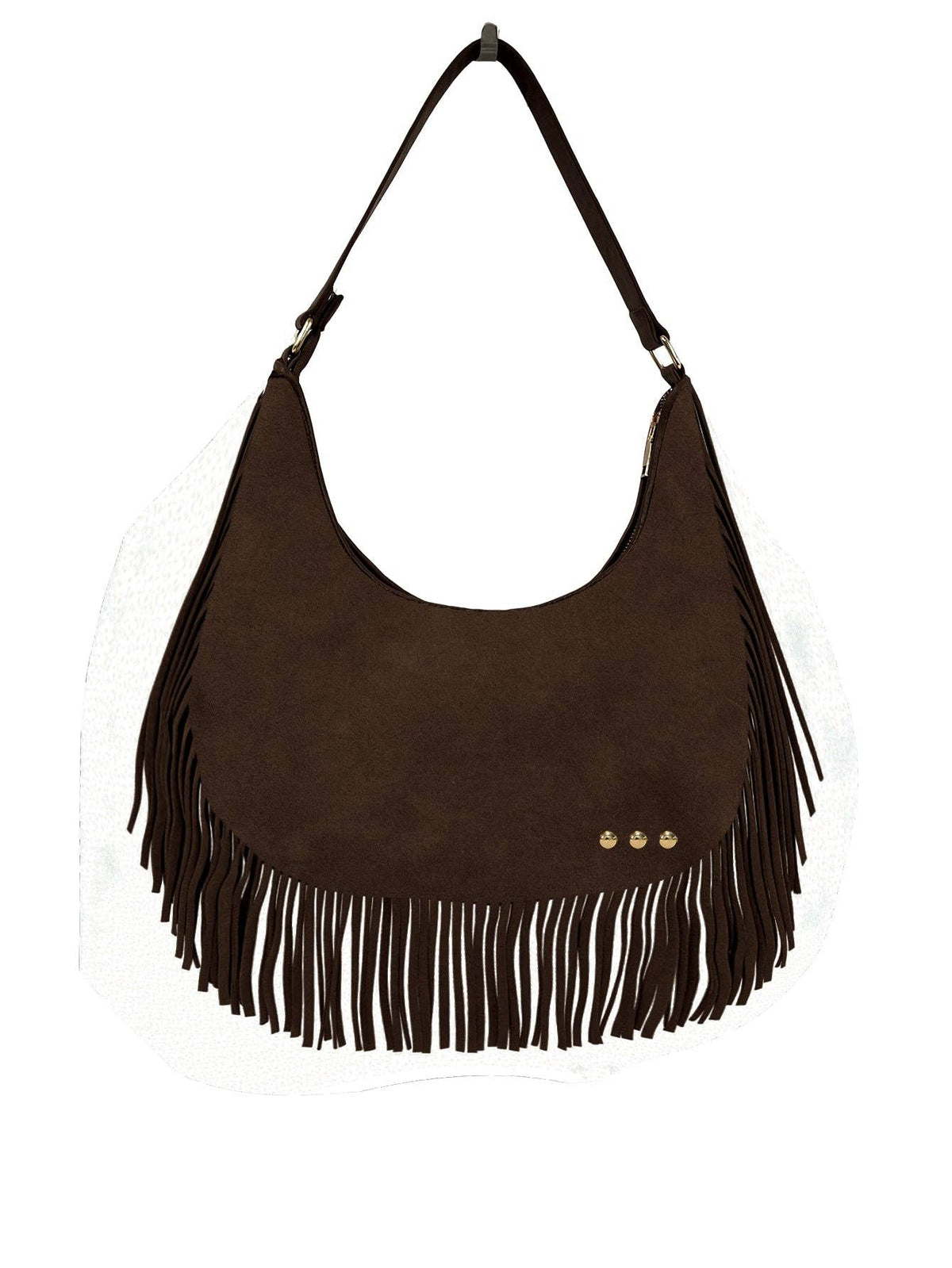 Loretta Suede Fringe Slouchy Bag in Chocolate