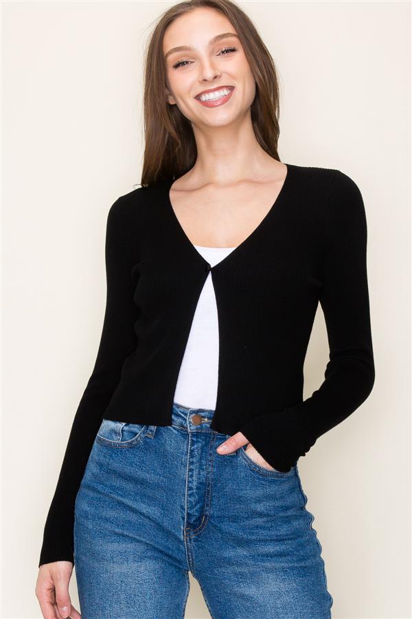 Lucy V Neck Button Cardigan in Black