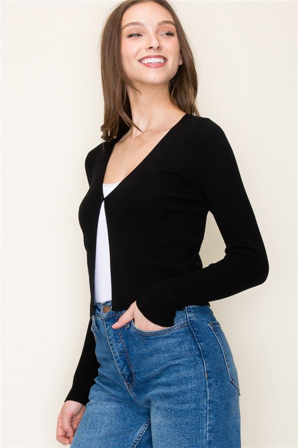Lucy V Neck Button Cardigan in Black