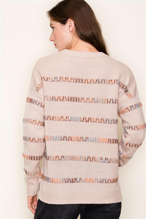 Harper Crewneck Pull Over Sweater Multi Colored Tan