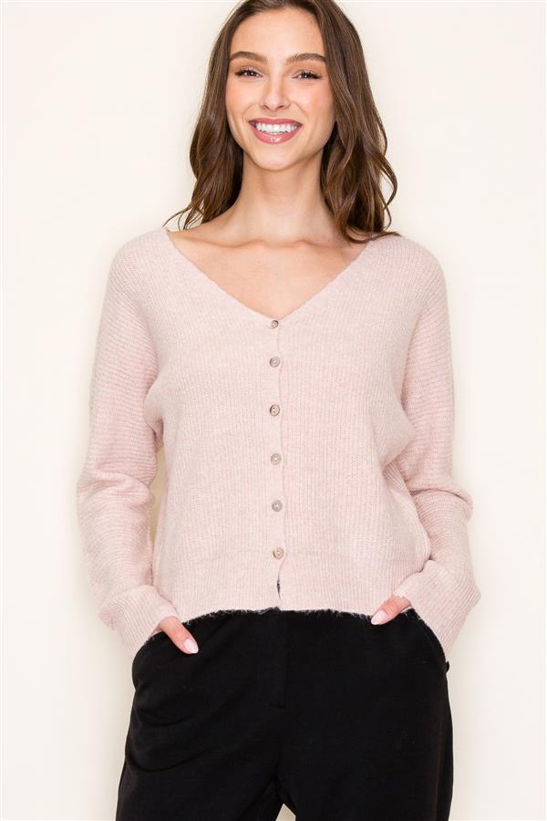 Oaklyn V Neck Button Up Sweater in Sand