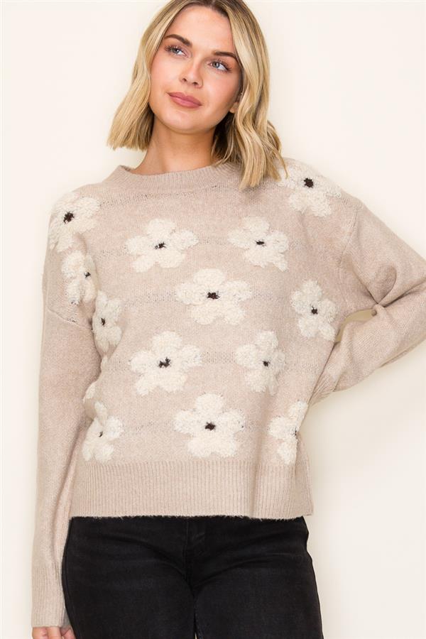 Evelyn Floral Sweater in Taupe