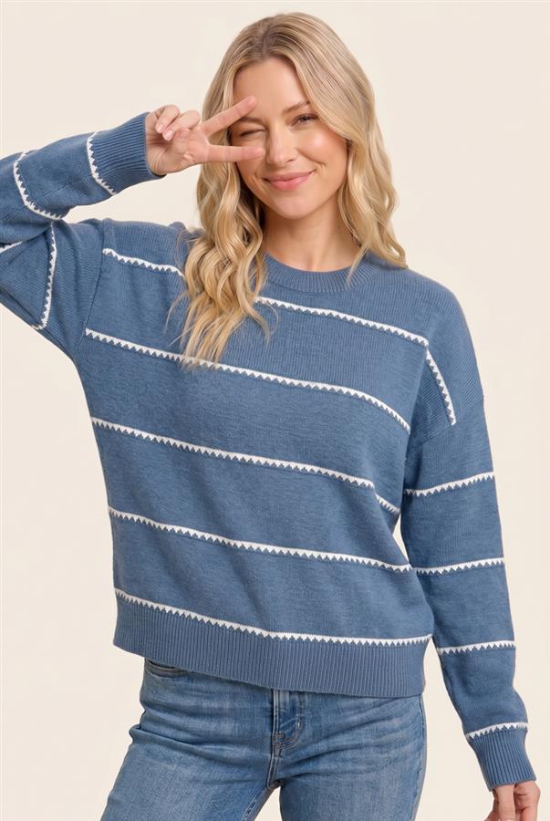 Hannah Striped Sweater in Light Blue