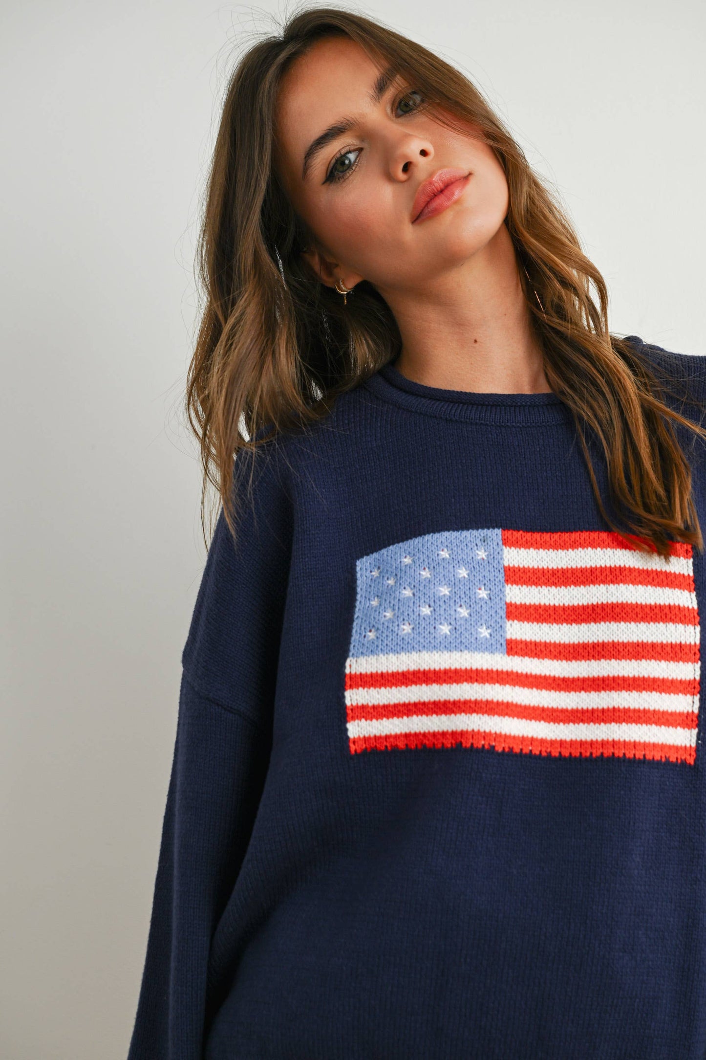 Renae Graphic Knit Long Sleeve Top in Navy