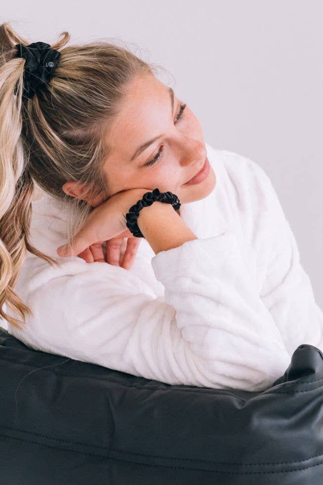 Small Jet Black Silk Hair Scrunchies