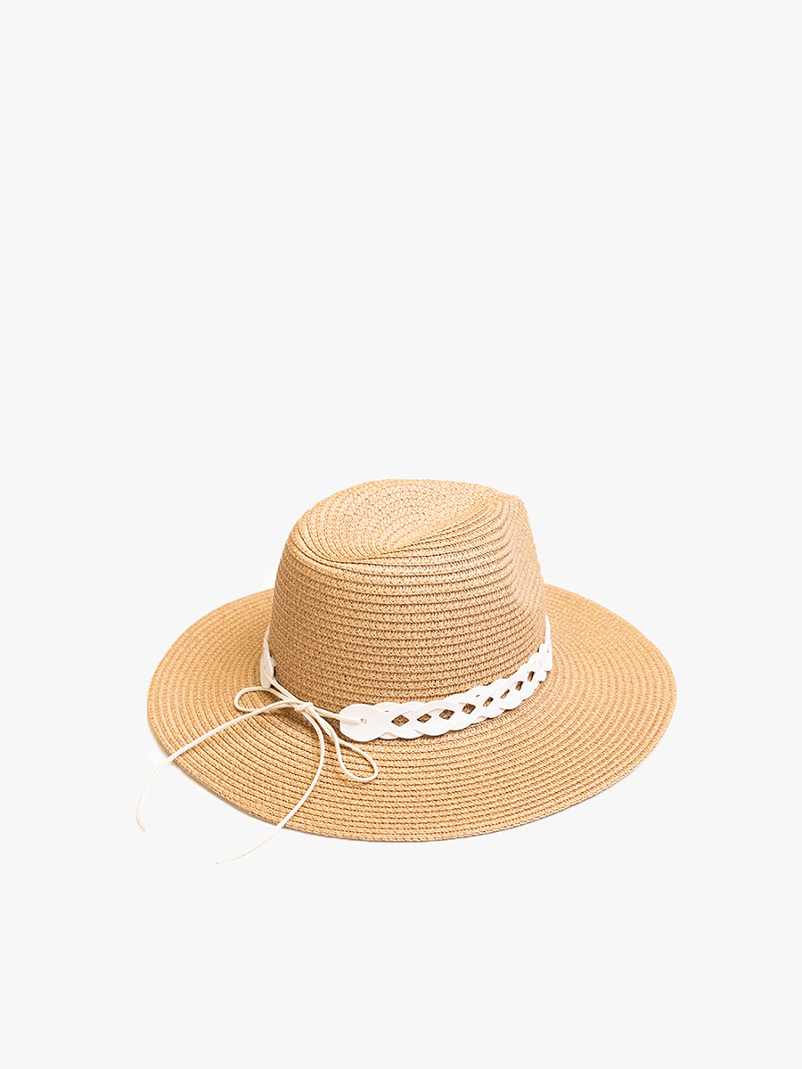Mary Straw Fedora with Leather Chain Band in Natural
